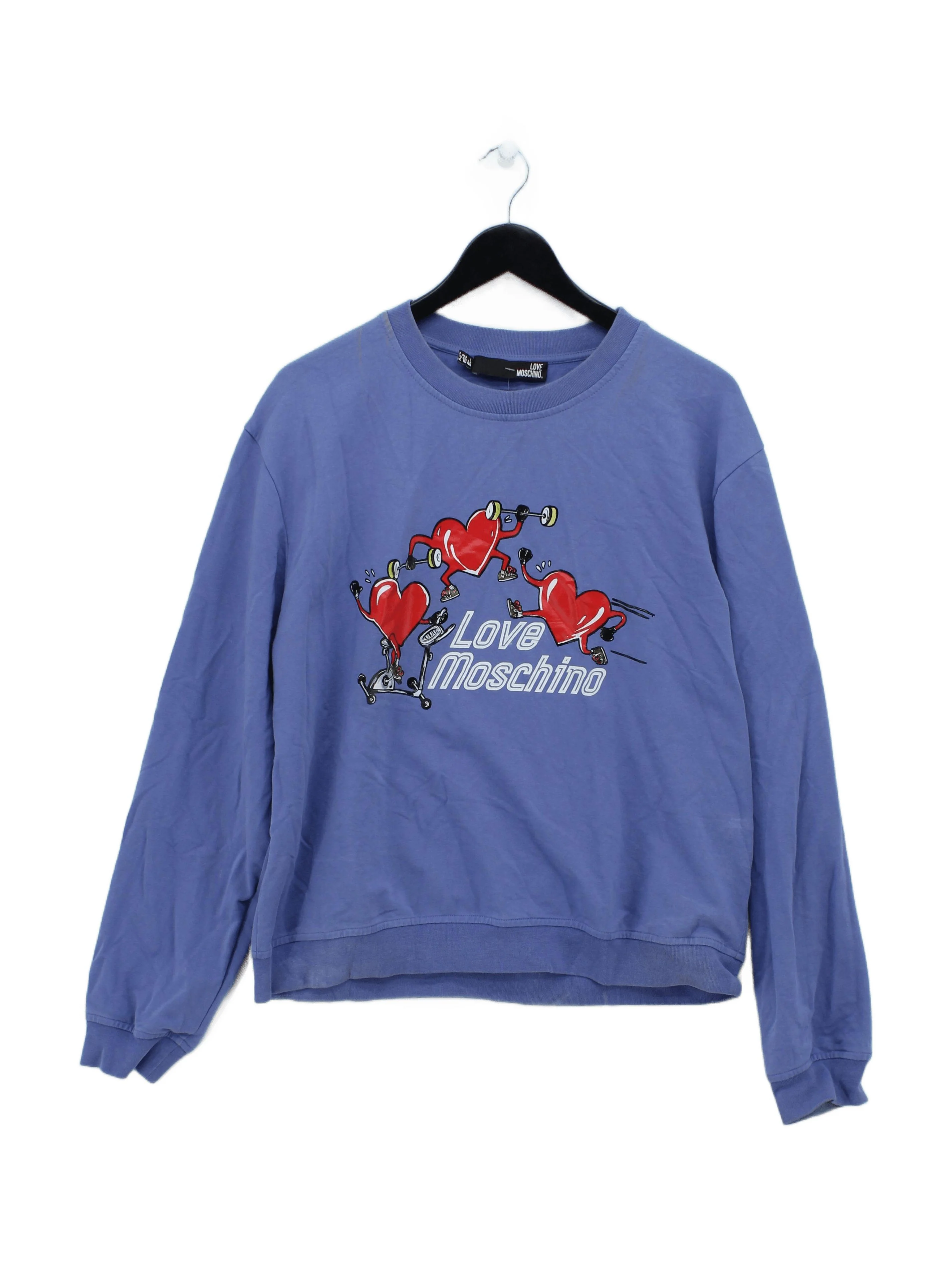 Love Moschino Women's Hoodie UK 14 Blue Graphic Cotton with Elastane Pullover