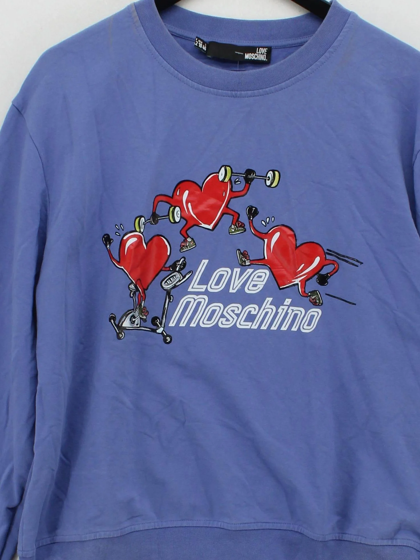 Love Moschino Women's Hoodie UK 14 Blue Graphic Cotton with Elastane Pullover - Image 3