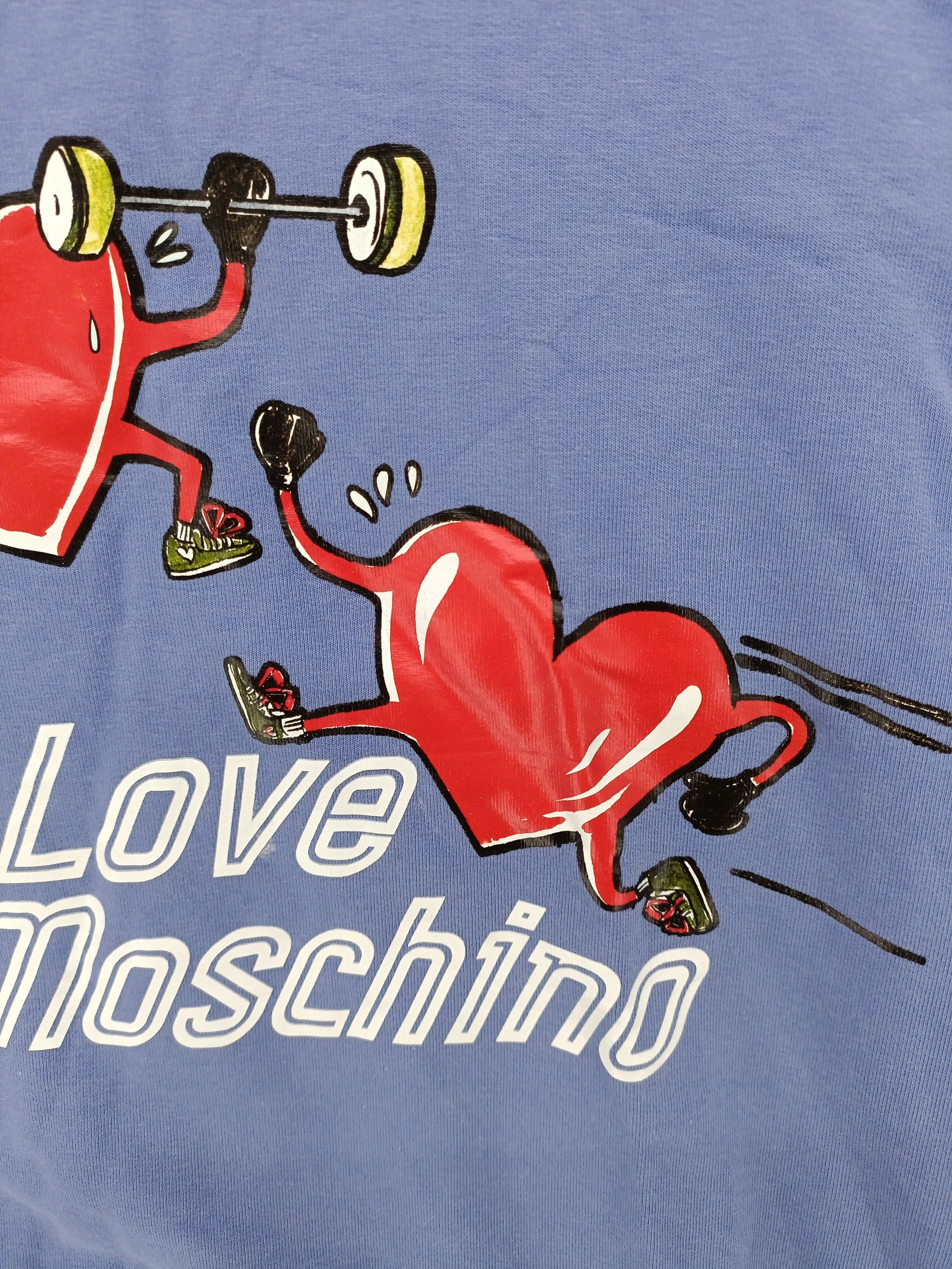 Love Moschino Women's Hoodie UK 14 Blue Graphic Cotton with Elastane Pullover - Image 5