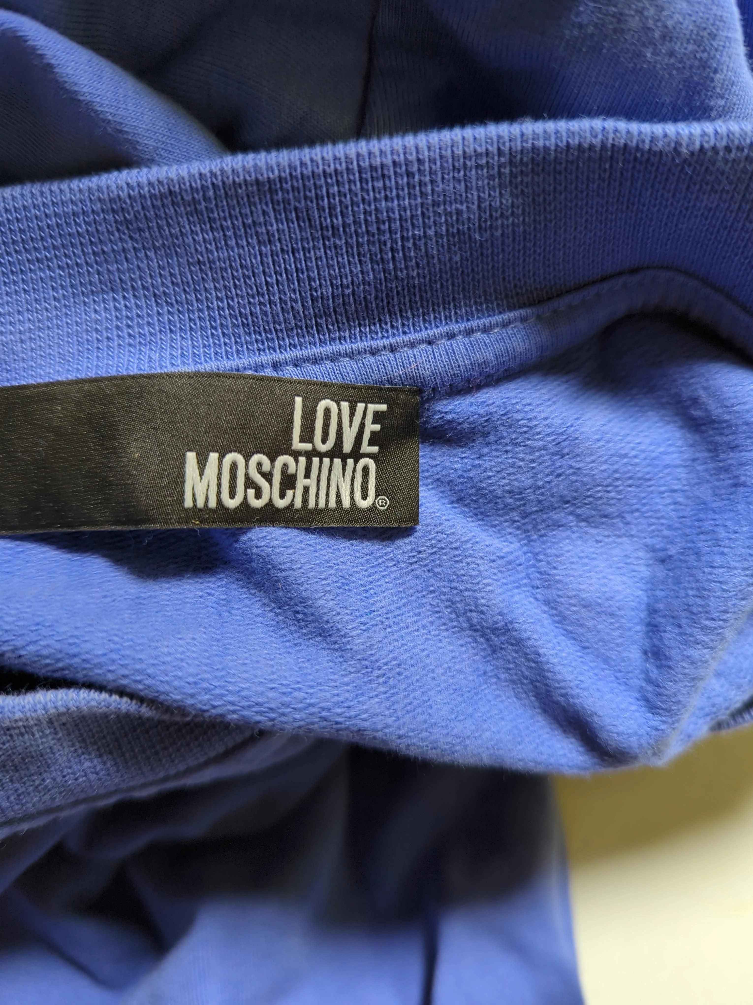 Love Moschino Women's Hoodie UK 14 Blue Graphic Cotton with Elastane Pullover - Image 7