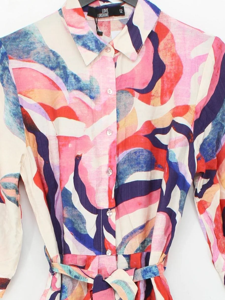 Love Sunshine Shirt Midi Dress UK12 in Multi - Image 3