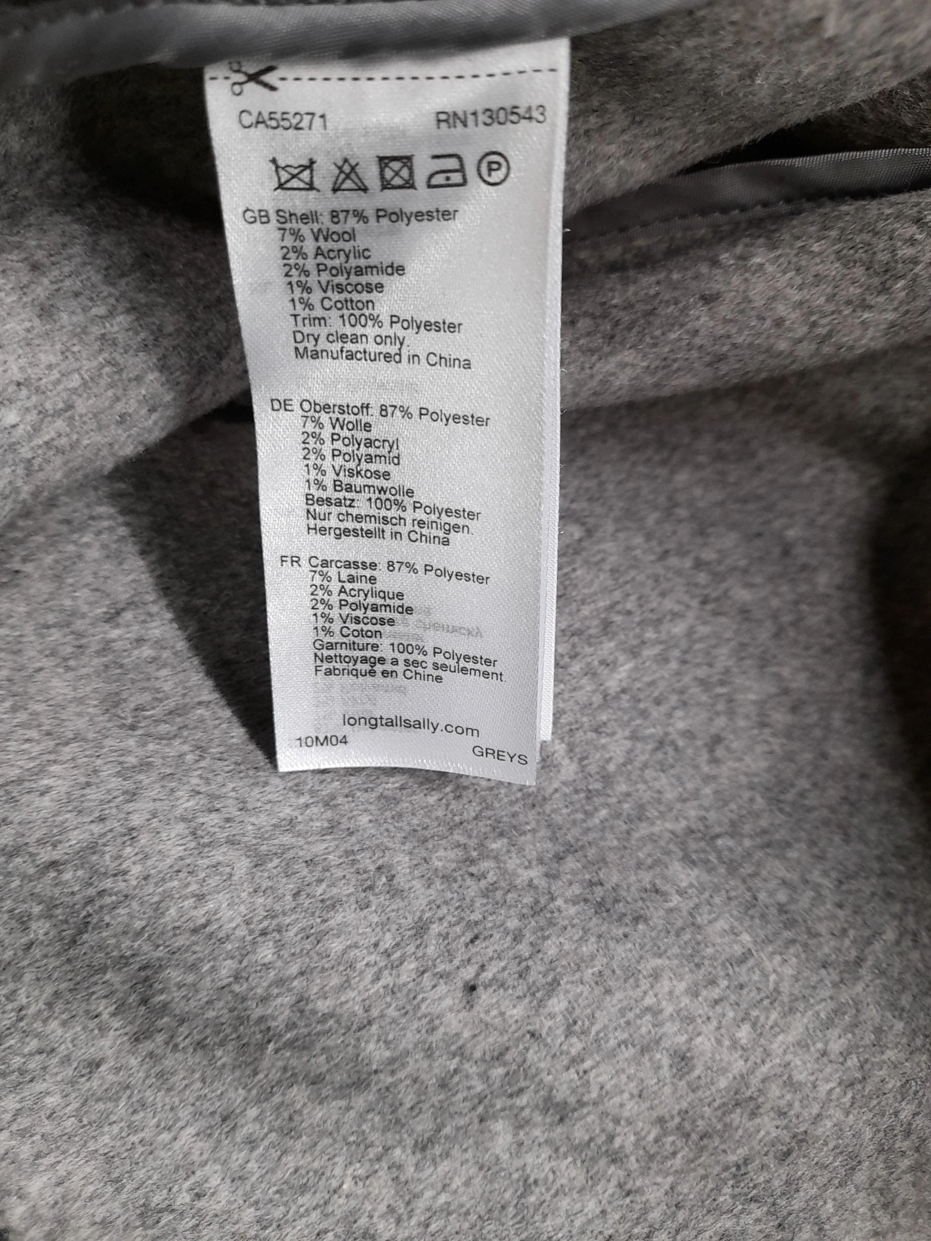 LTS - Long Tall Sally Women's Coat UK 16 Grey Polyester - Image 6
