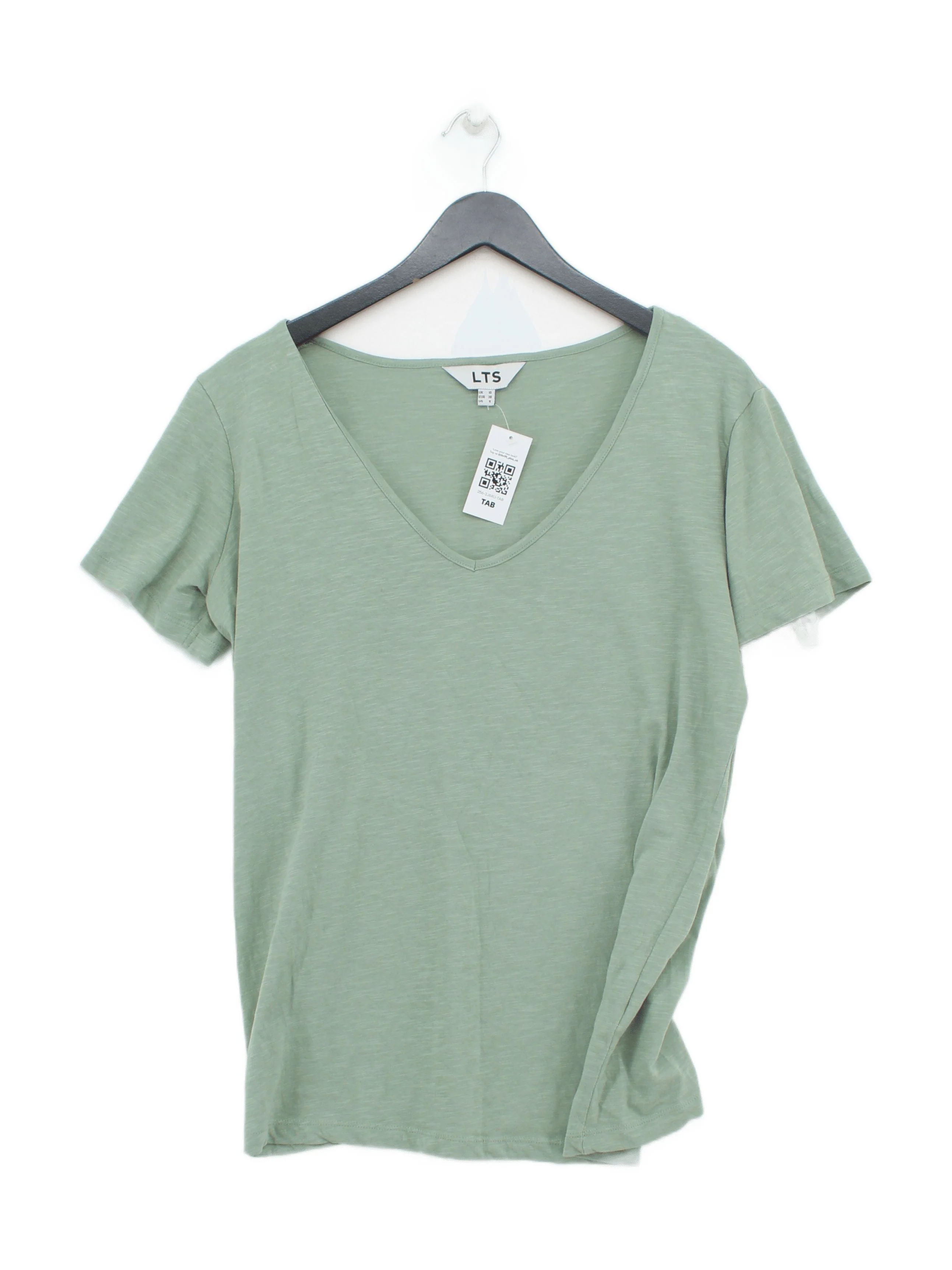 LTS Women's T-Shirt UK 10 Green 100% Cotton Short Sleeve V-Neck Basic