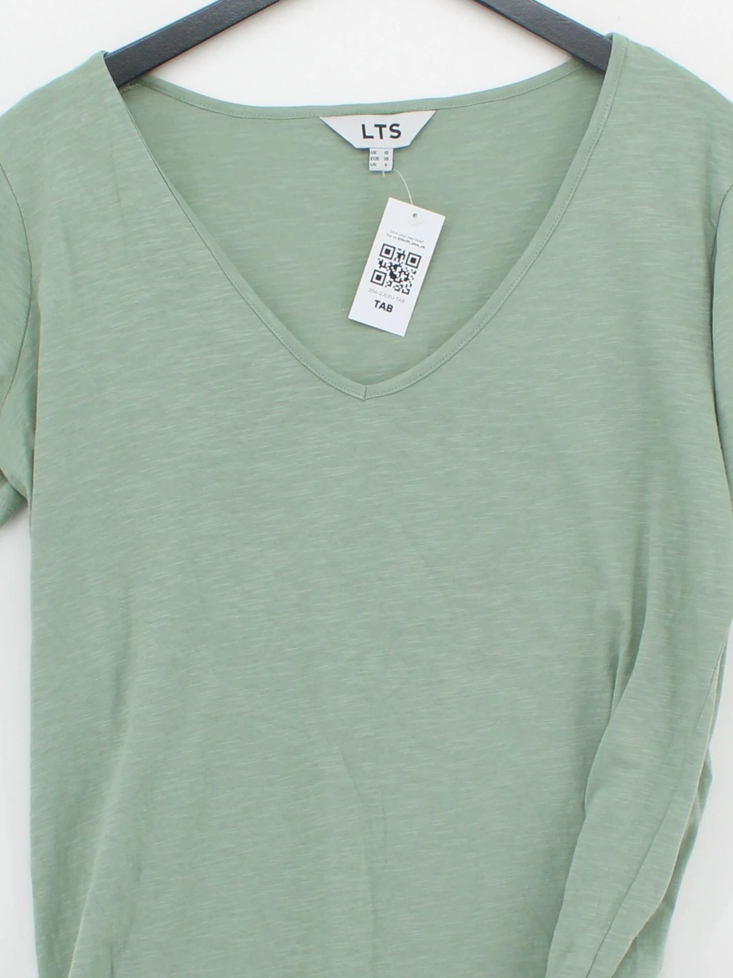 LTS Women's T-Shirt UK 10 Green 100% Cotton Short Sleeve V-Neck Basic - Image 3