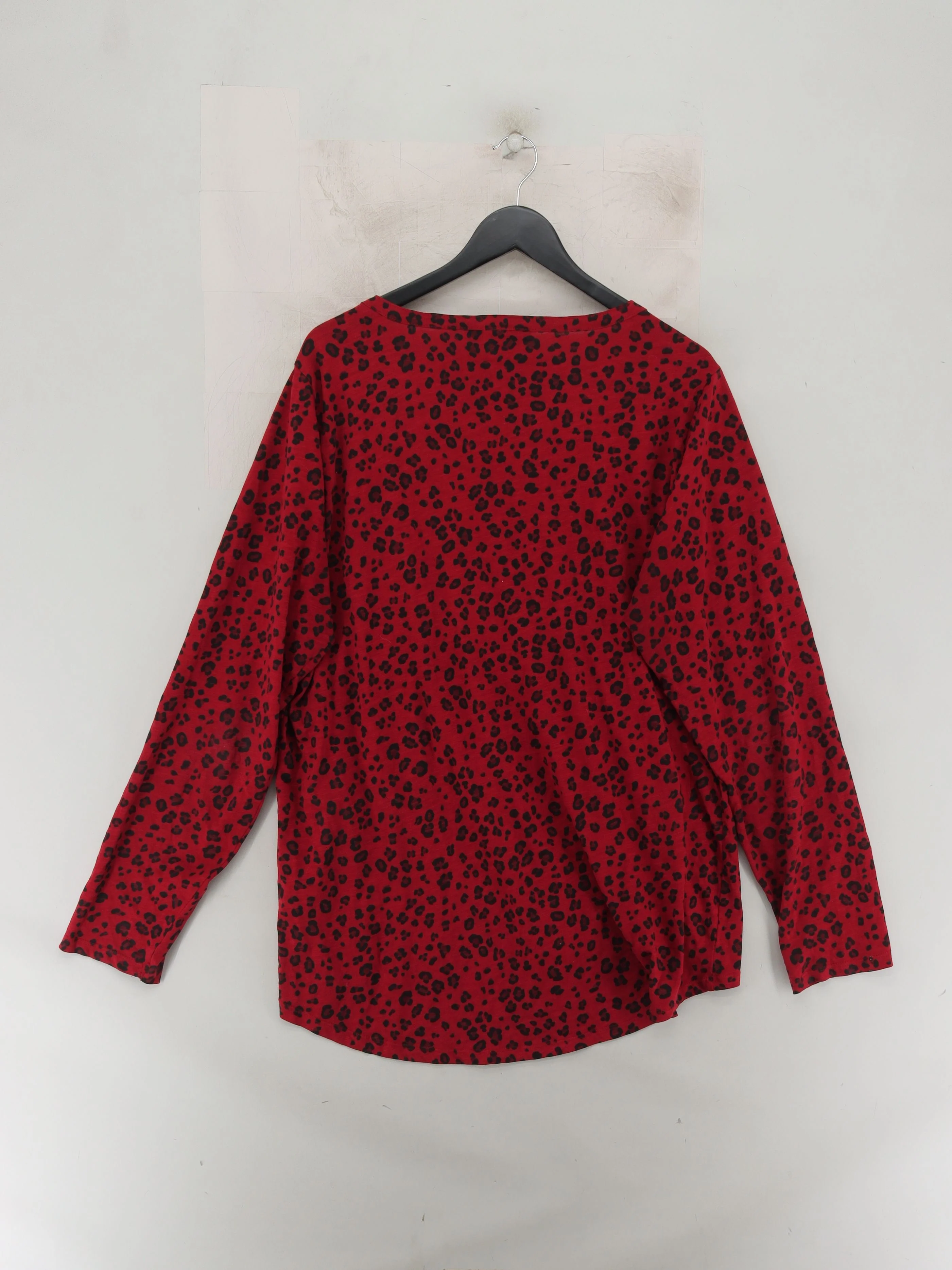 LTS Women's Top UK 20 Red Animal Print 100% Cotton Long Sleeve Round Neck Basic - Image 2
