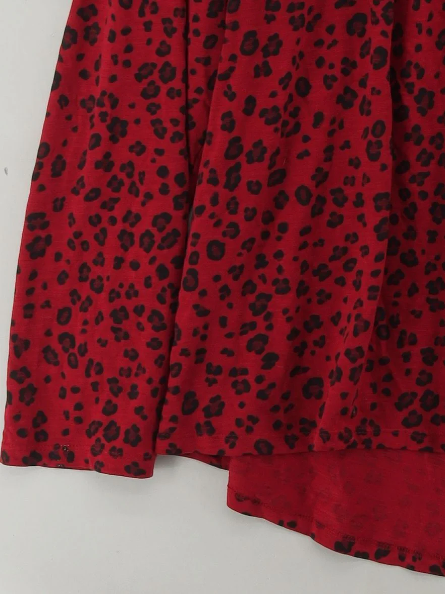 LTS Women's Top UK 20 Red Animal Print 100% Cotton Long Sleeve Round Neck Basic - Image 4