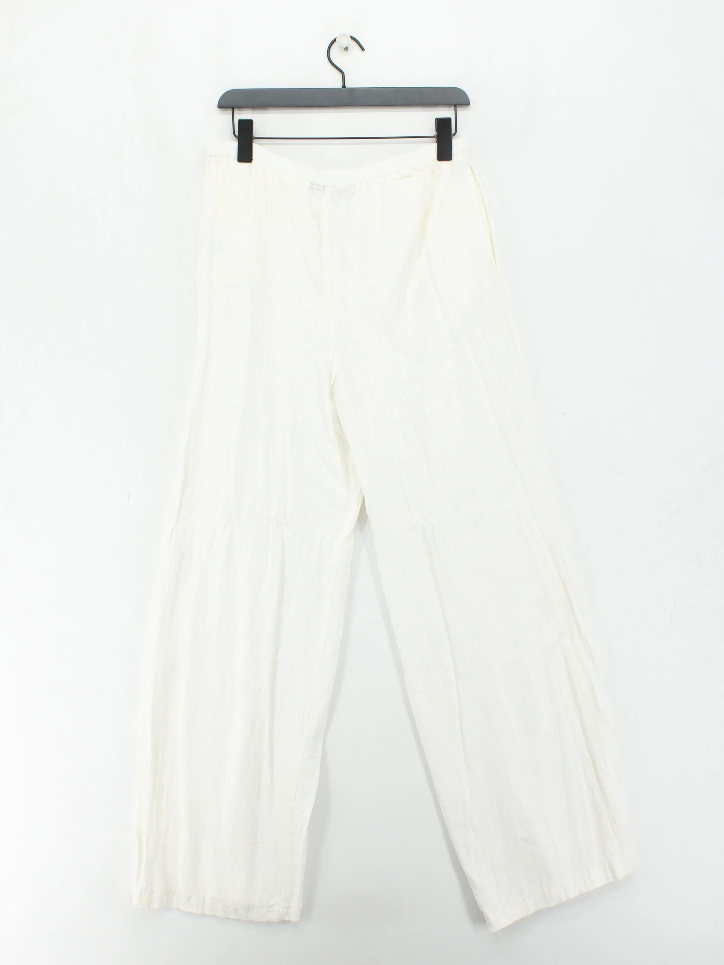 LTS Women's Trousers UK 14 White Viscose with Linen Wide-Leg Chino - Image 2