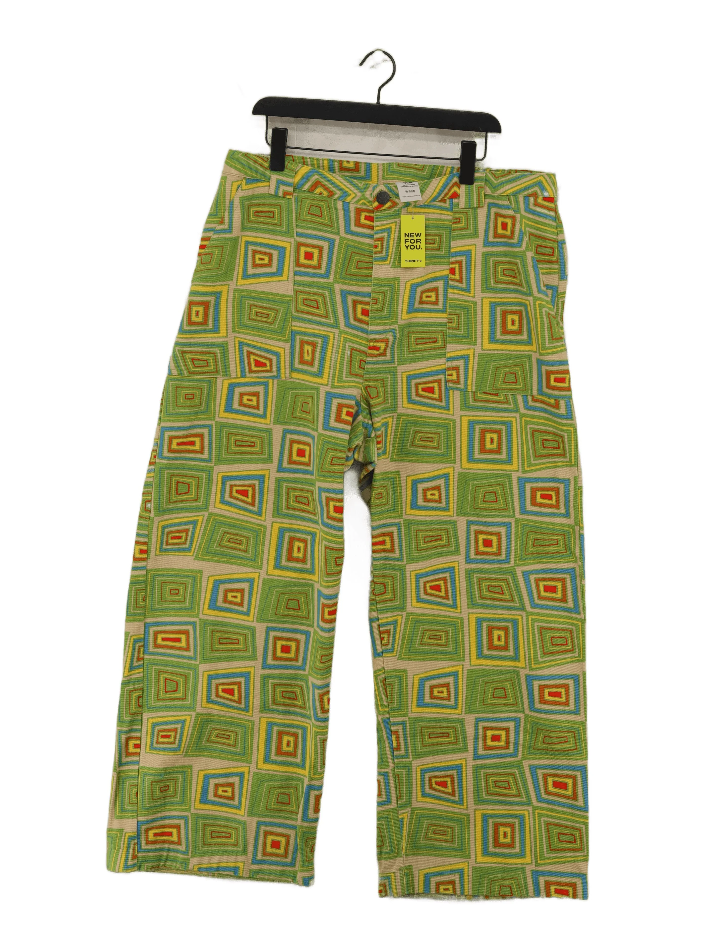 Lucy & Yak Men's Trousers XL Multi Geometric 100% Cotton Wide-Leg Chino