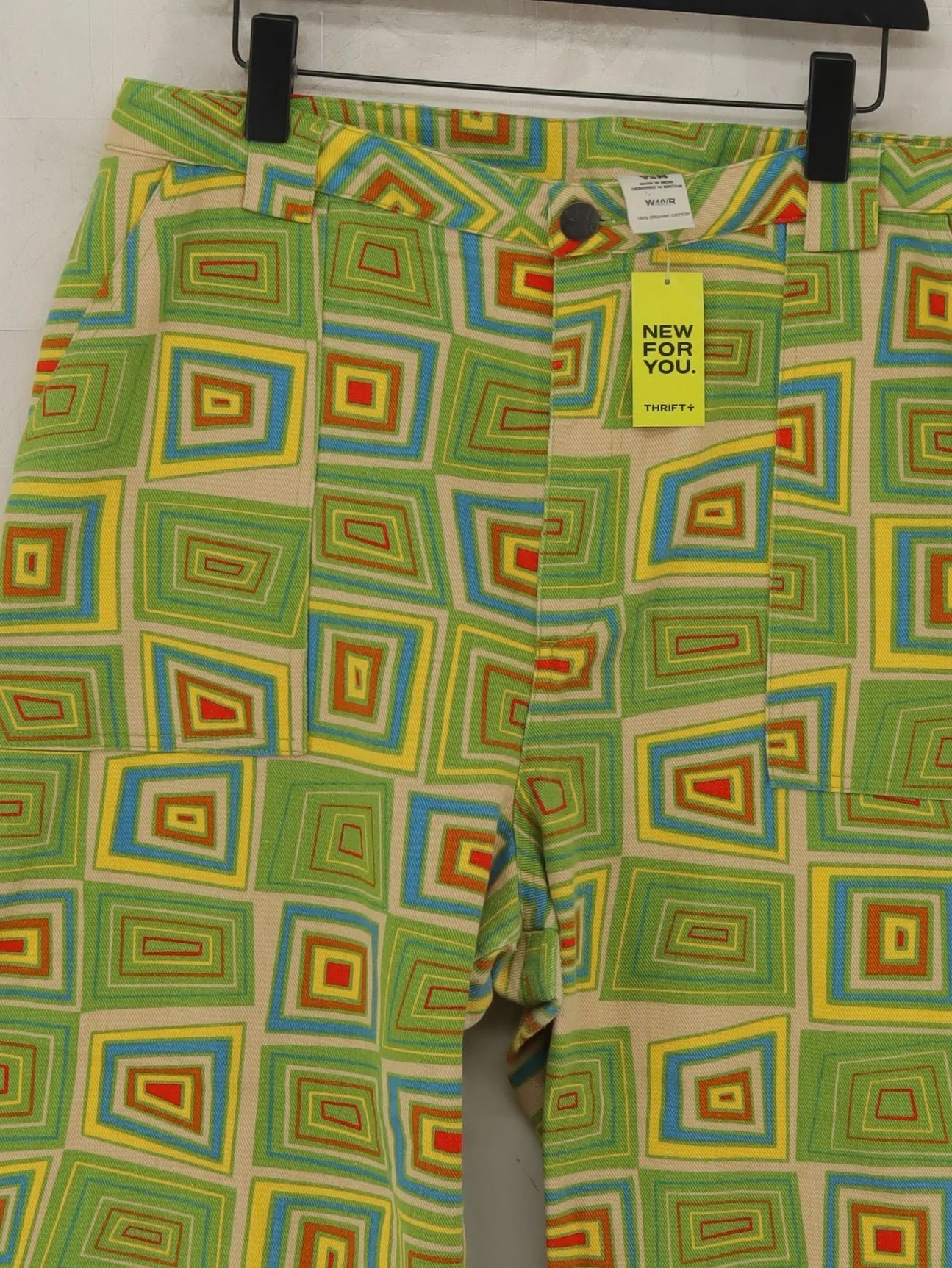 Lucy & Yak Men's Trousers XL Multi Geometric 100% Cotton Wide-Leg Chino - Image 3