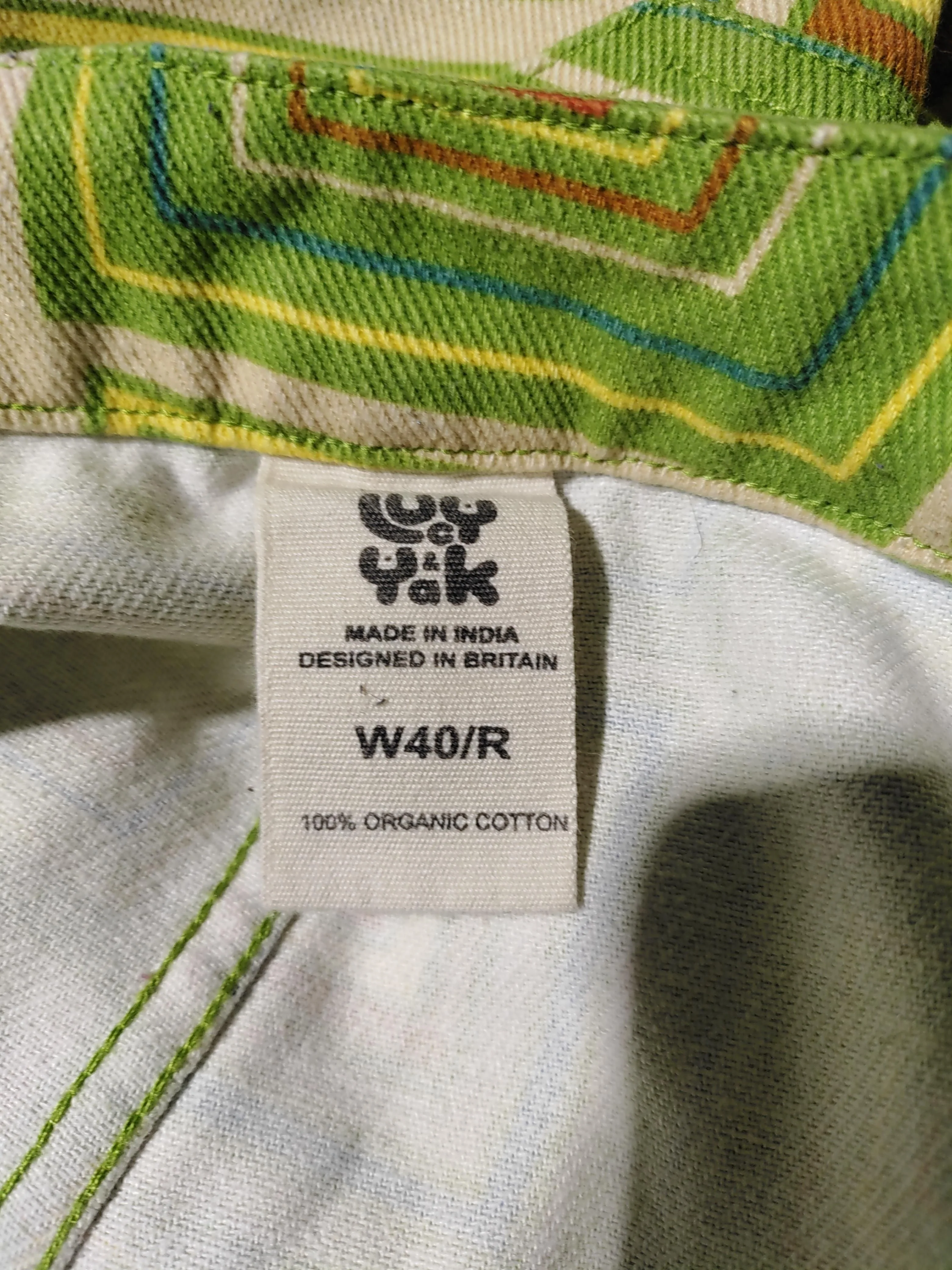 Lucy & Yak Men's Trousers XL Multi Geometric 100% Cotton Wide-Leg Chino - Image 7