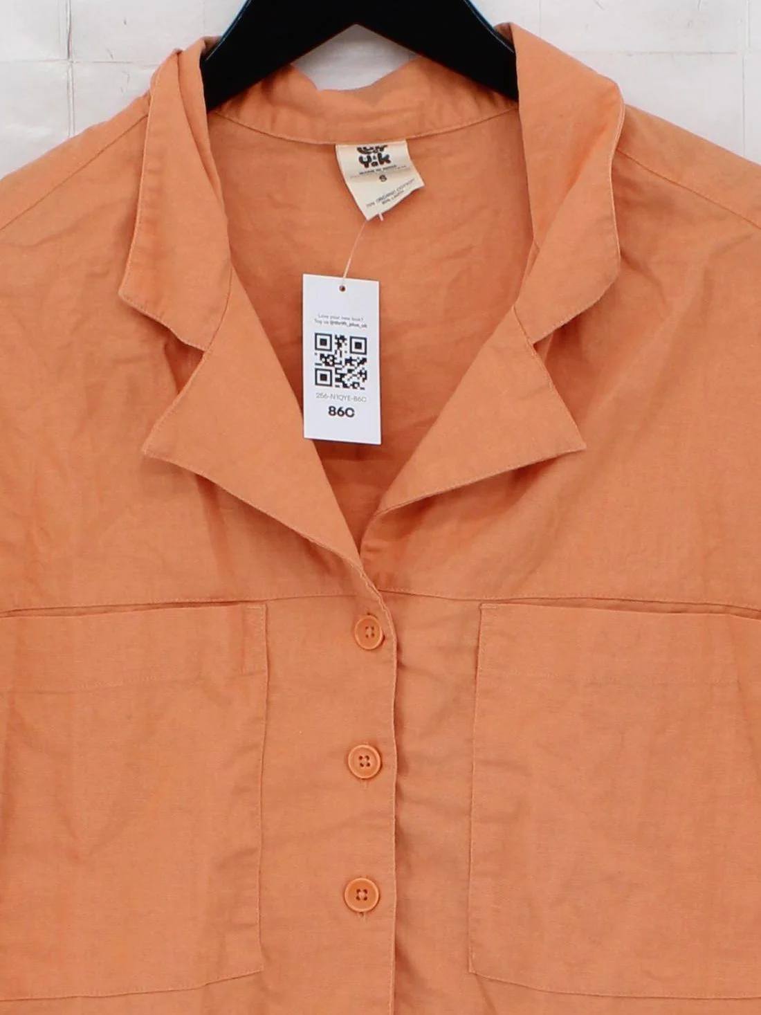 Lucy & Yak Women's Shirt S Orange Cotton with Linen Short Sleeve Collared Basic - Image 3