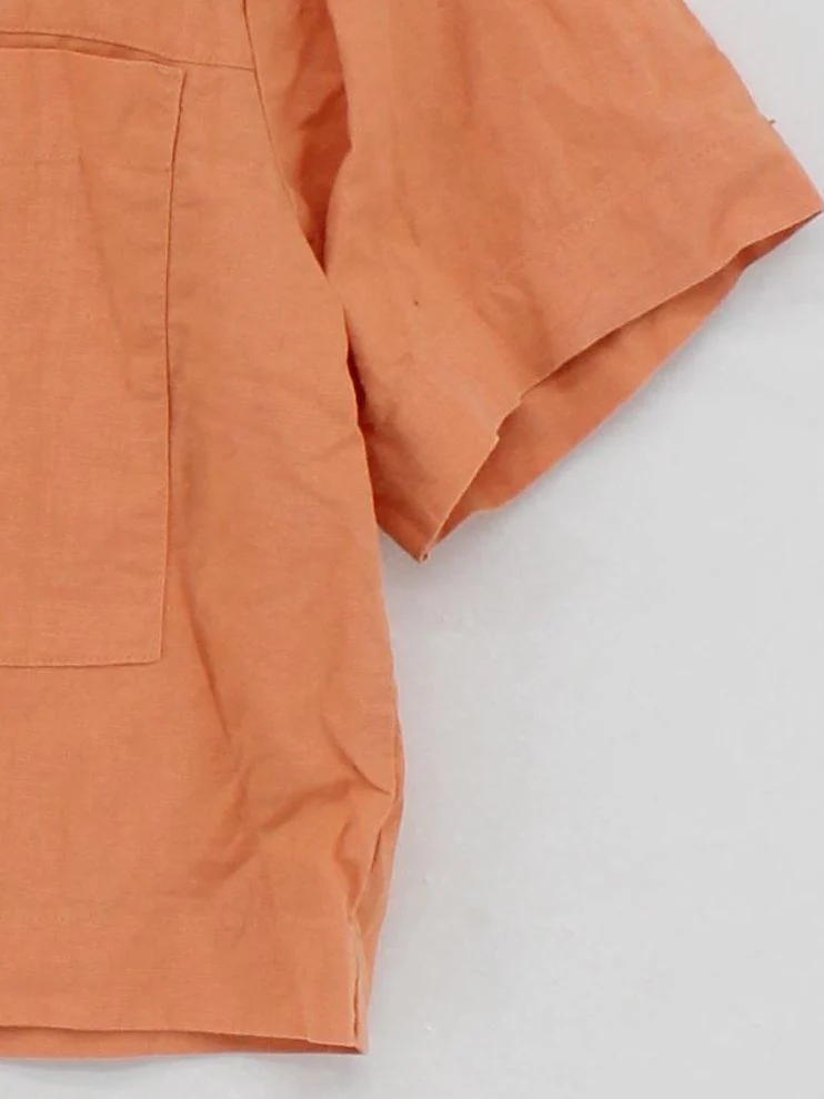 Lucy & Yak Women's Shirt S Orange Cotton with Linen Short Sleeve Collared Basic - Image 4