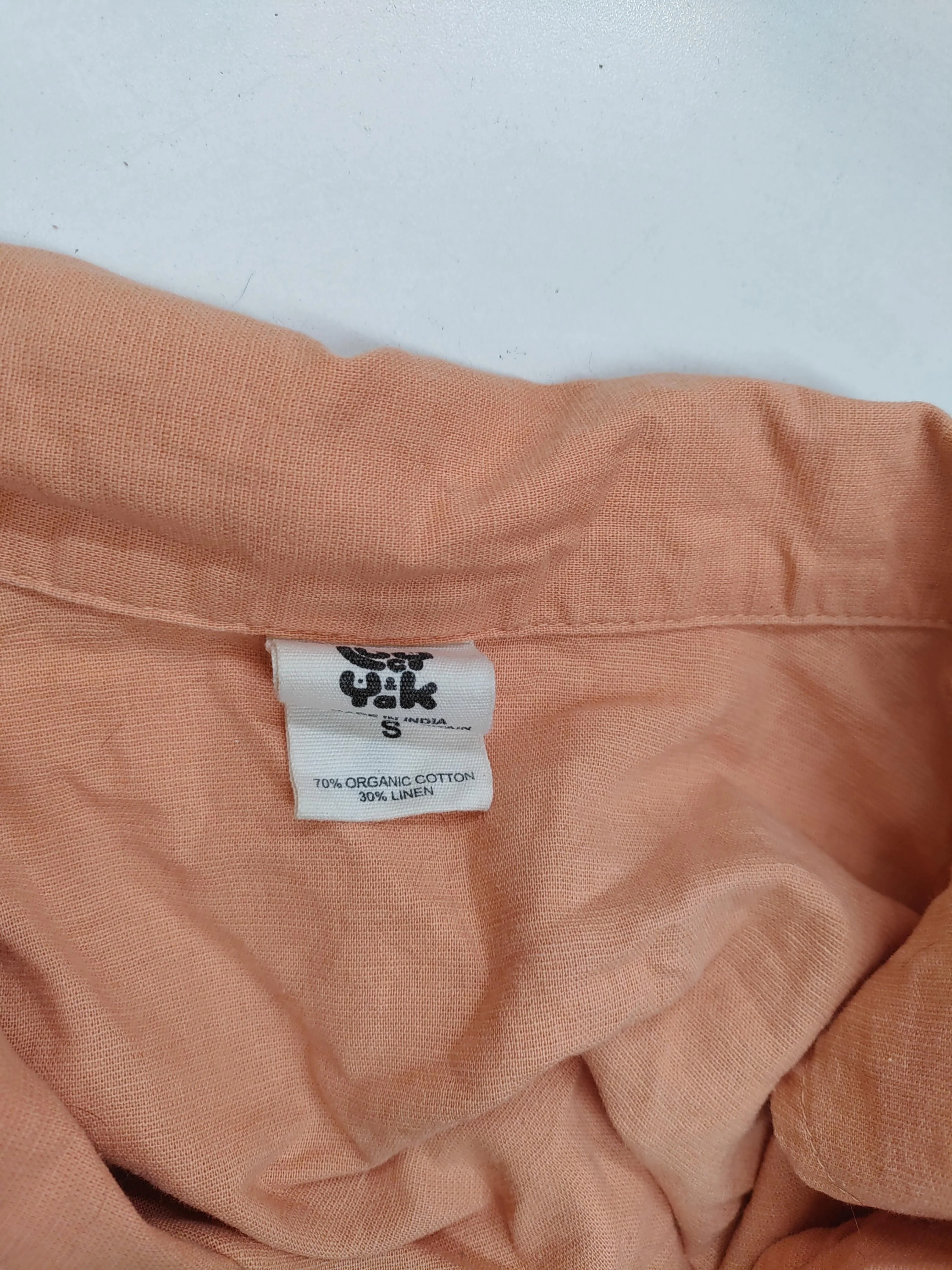 Lucy & Yak Women's Shirt S Orange Cotton with Linen Short Sleeve Collared Basic - Image 5