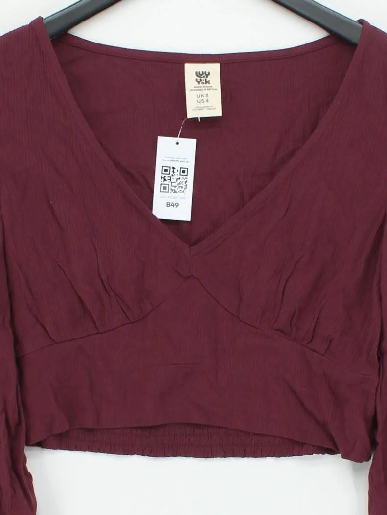 Lucy & Yak Women's Top UK 8 Red 100% Viscose Long Sleeve V-Neck Cropped - Image 3
