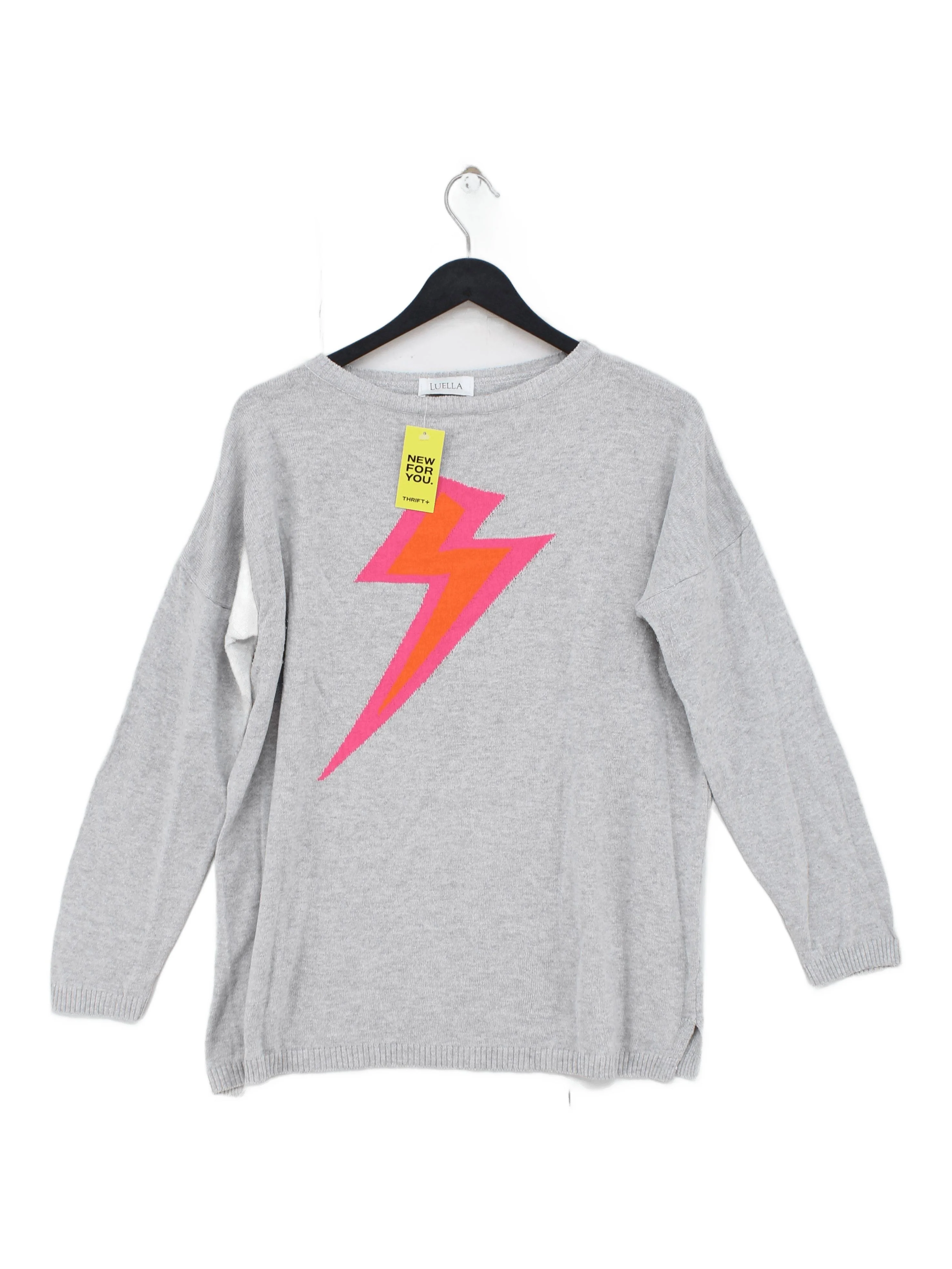 Luella Women's Jumper M Grey Graphic 100% Cotton Round Neck Pullover