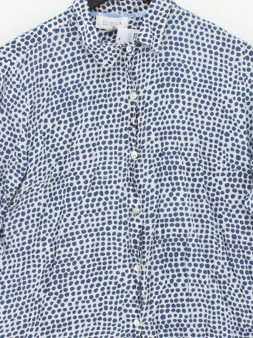 Luella Women's Shirt Blue Polkadot 100% Cotton Long Sleeve Collared Basic - Image 3