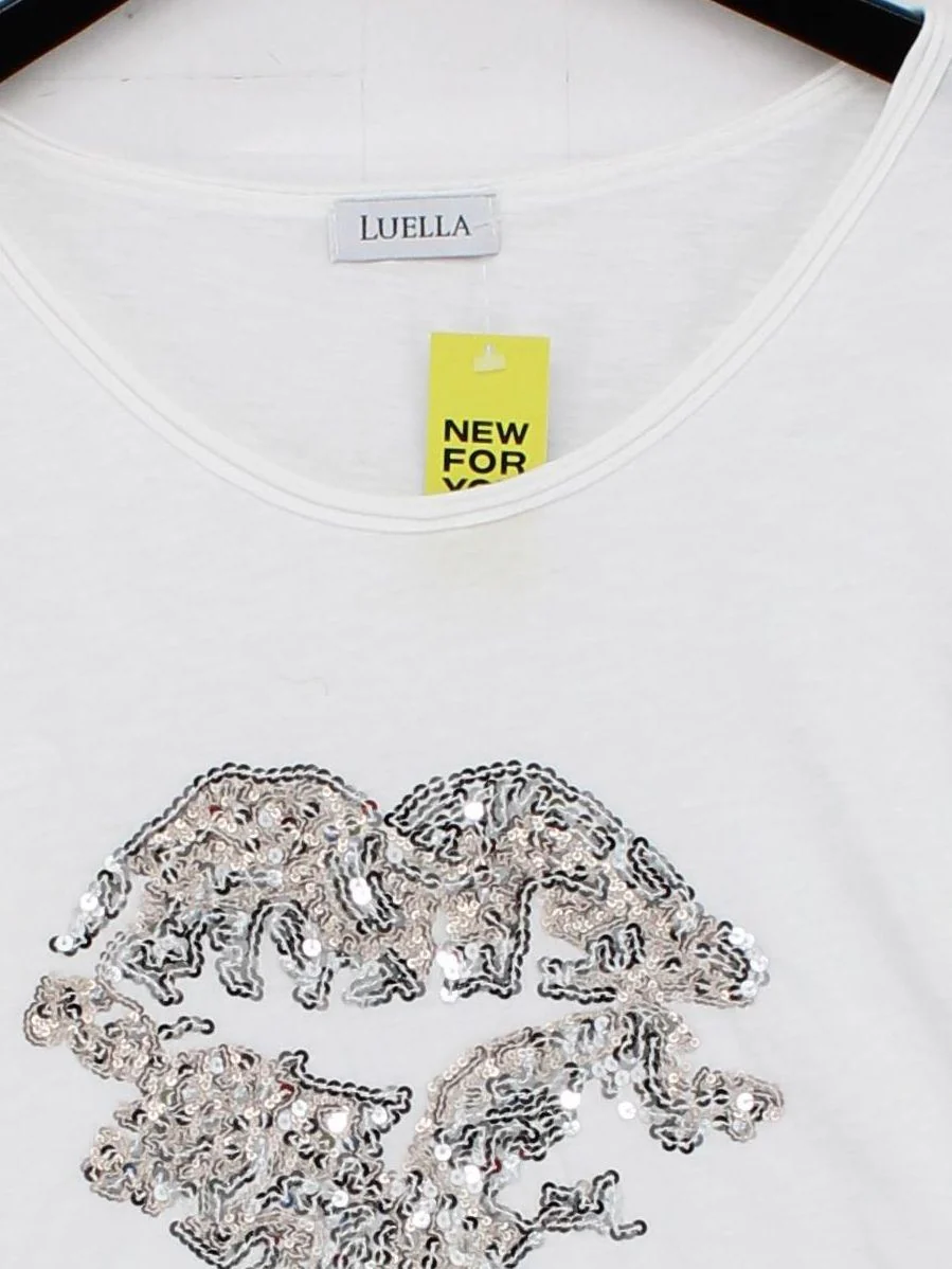 Luella Women's T-Shirt S White Graphic 100% Cotton Short Sleeve Round Neck Basic - Image 3