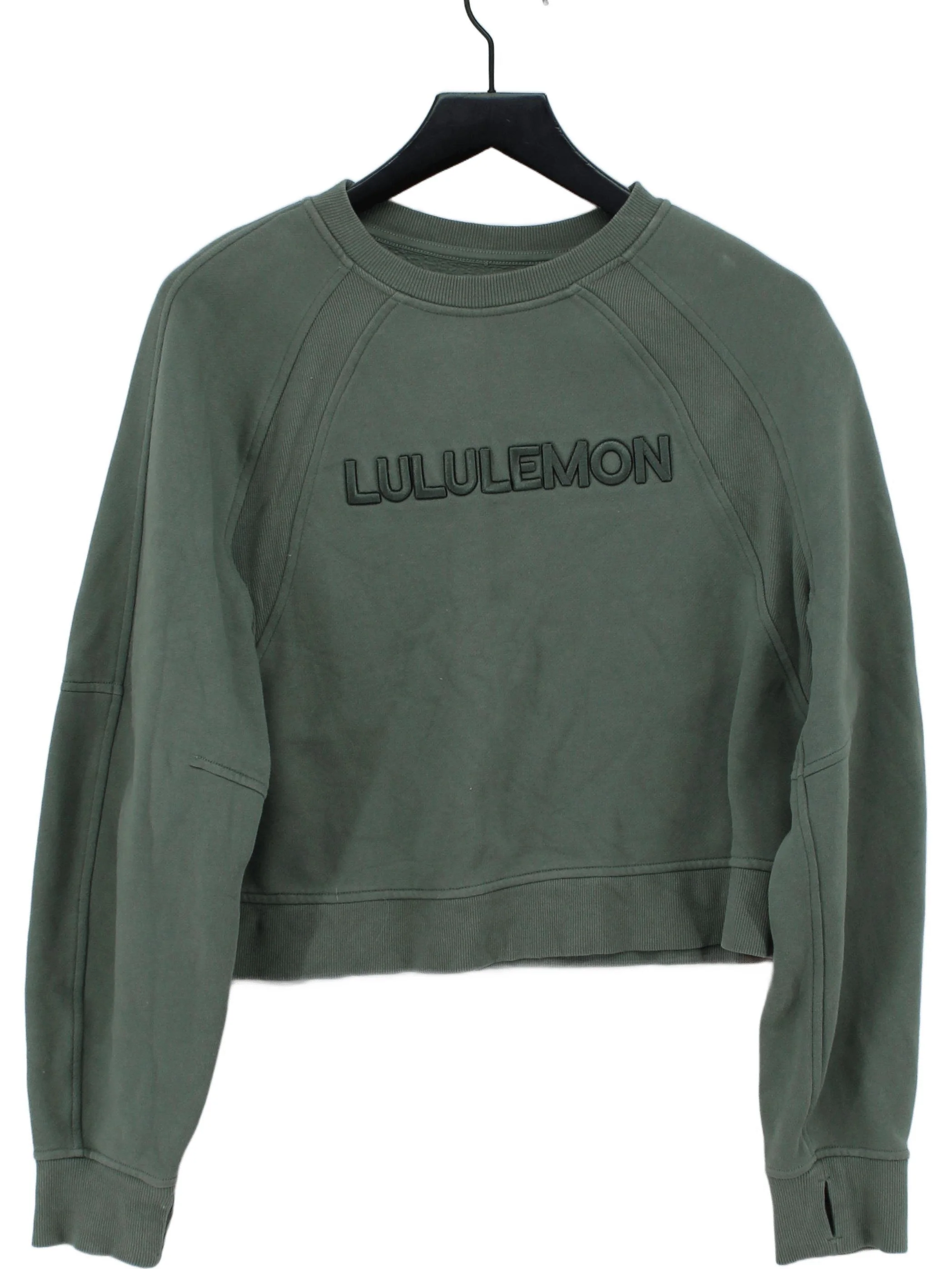 Lululemon Women's Hoodie M Green Graphic 100% Cotton Pullover