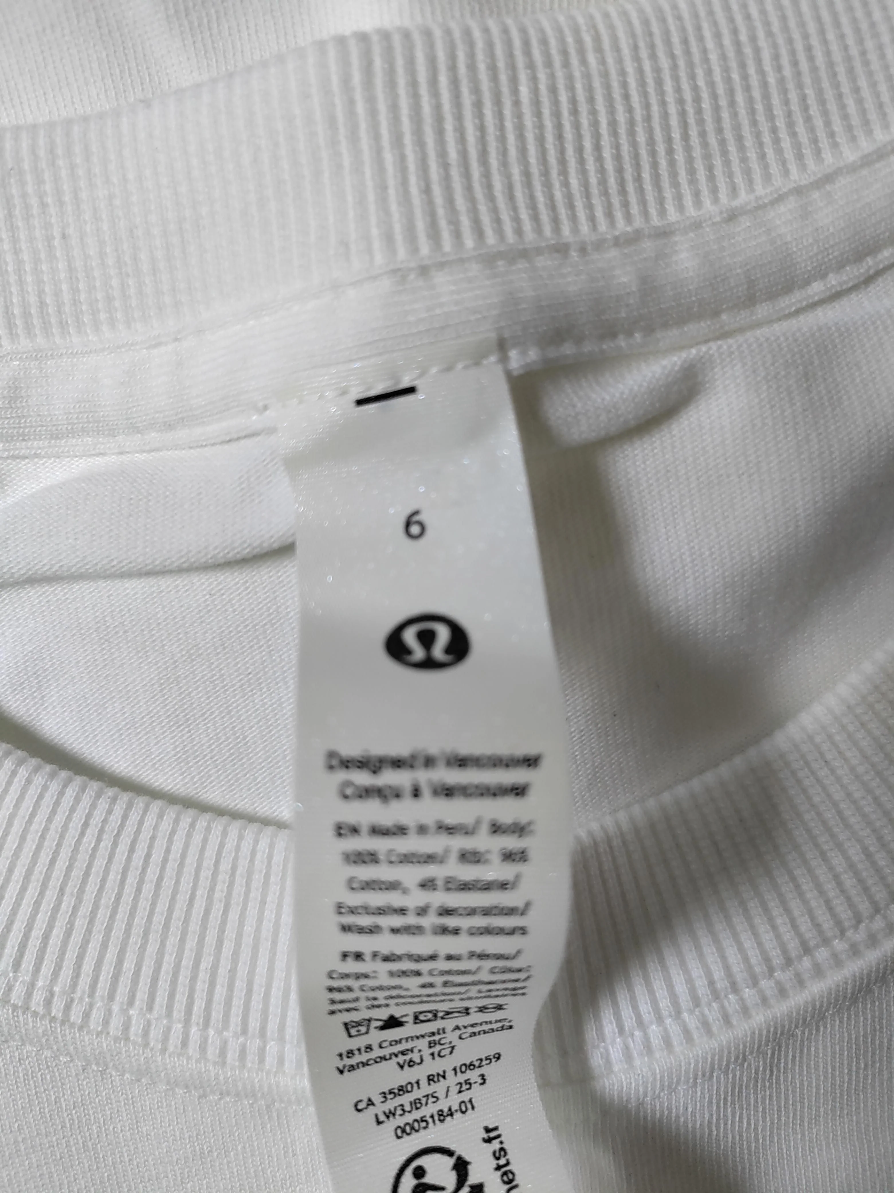 Lululemon Women's T-Shirt UK 6 White Cotton with Elastane Basic New with tags - Image 6