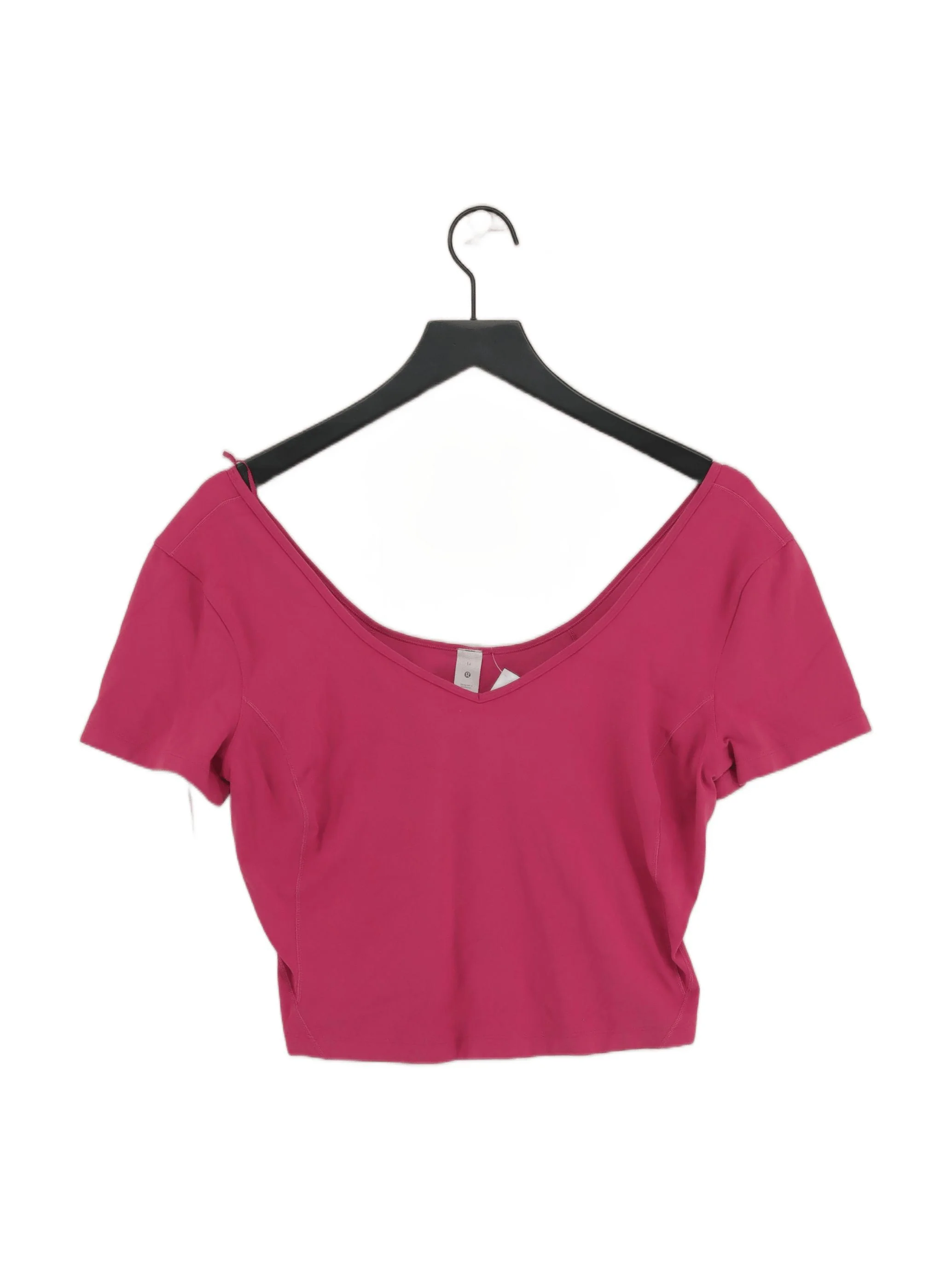 Lululemon Women's Top UK 14 Pink Nylon with Spandex Short Sleeve V-Neck Cropped