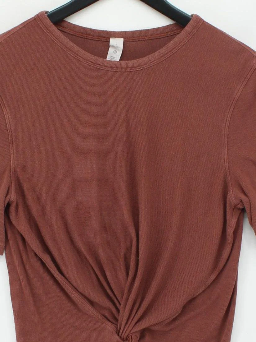 Lululemon Women's Top UK 8 Brown 100% Other Short Sleeve Round Neck Basic - Image 3