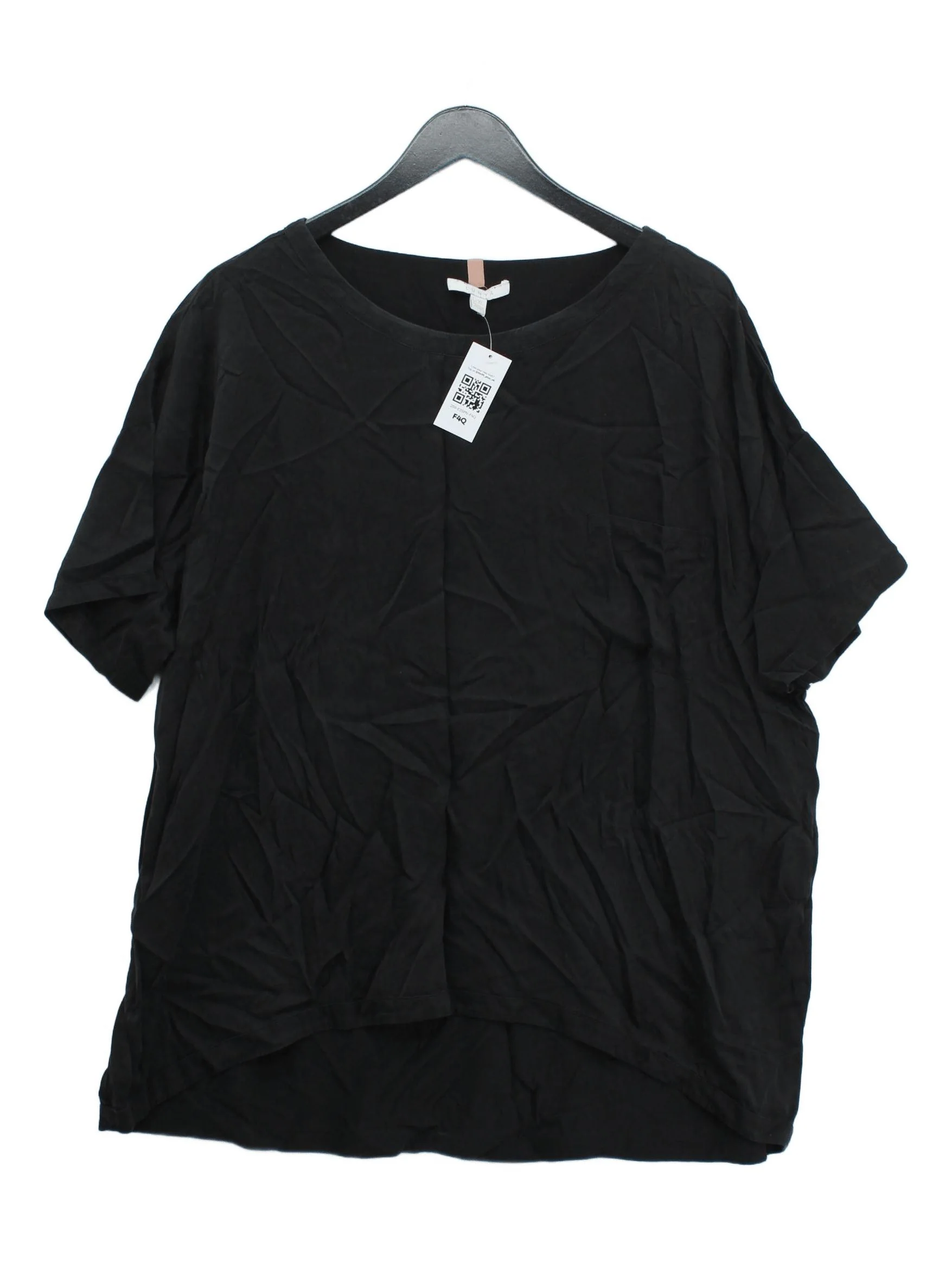 LUNYA Women's Top L Black 100% Silk Short Sleeve Round Neck Basic