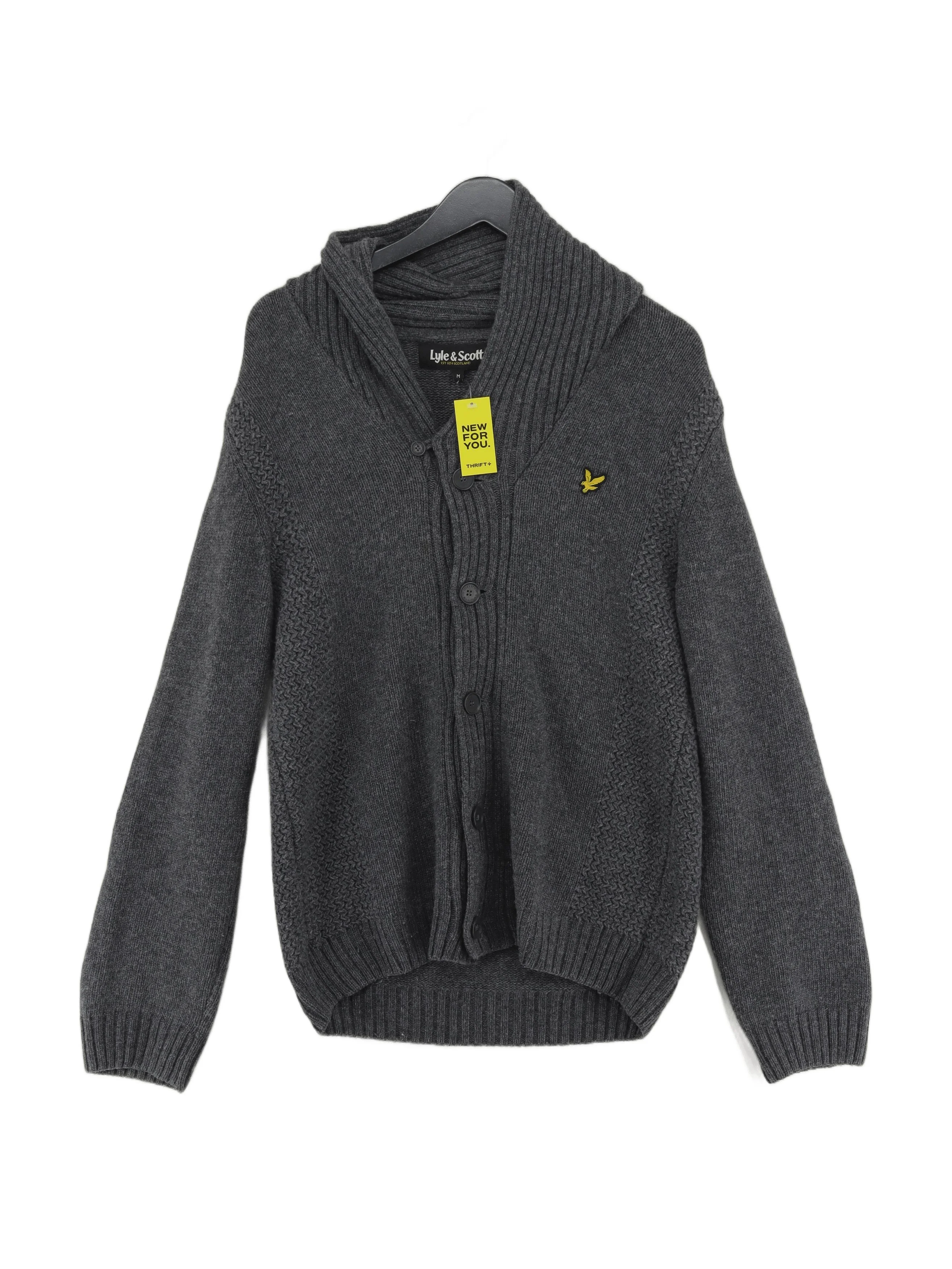 Lyle & Scott Men's Cardigan M Grey Wool with Polyamide Collared Cardigan