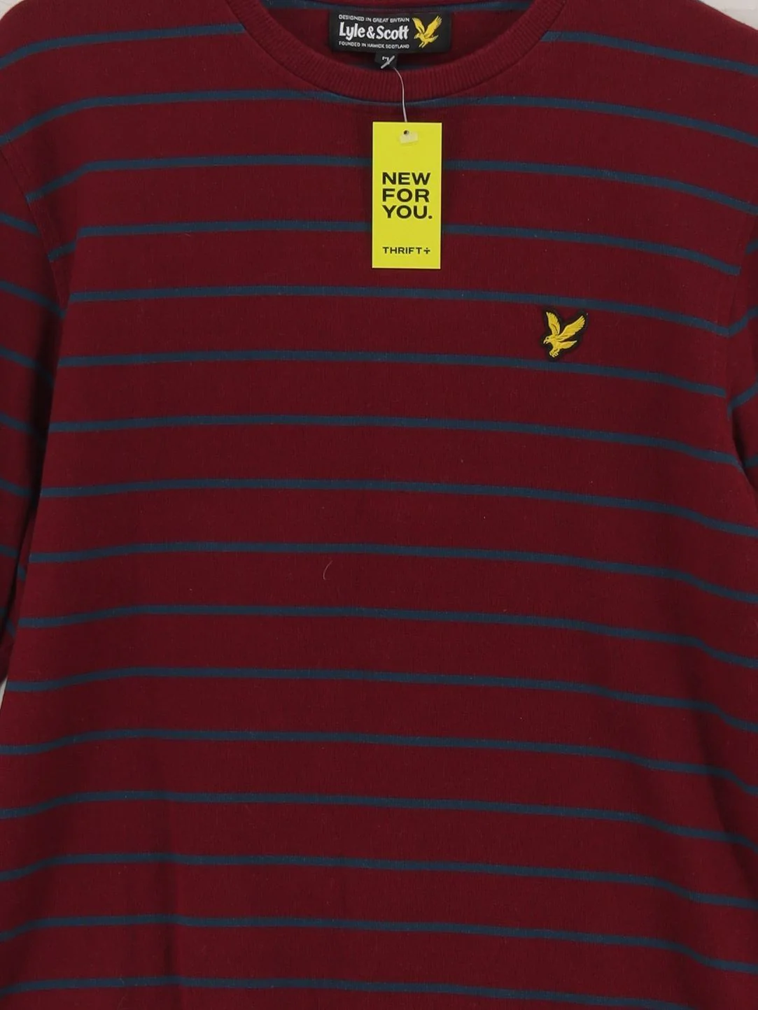 Lyle & Scott Men's Hoodie M Red Striped 100% Cotton Pullover - Image 3