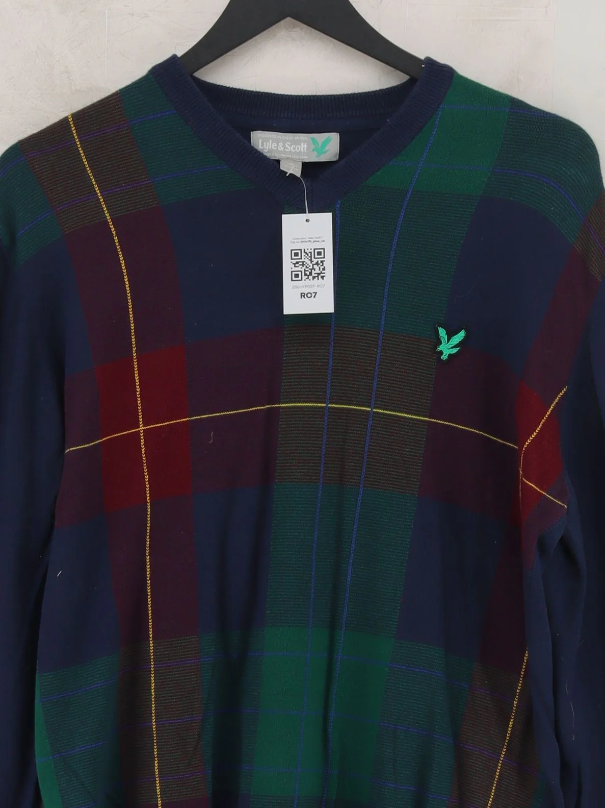 Lyle & Scott Men's Jumper M Multi Checkered 100% Cotton V-Neck Pullover - Image 3