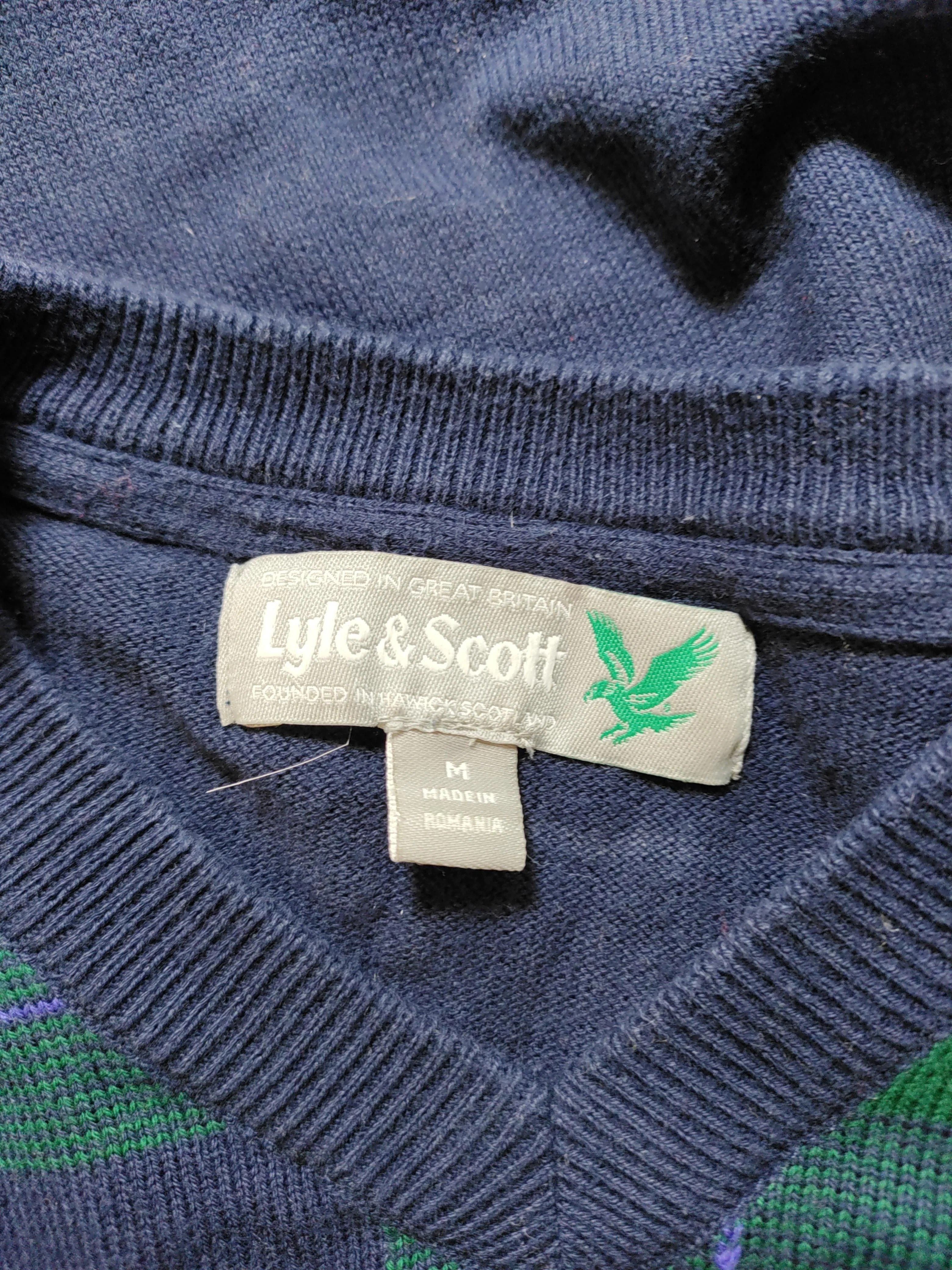 Lyle & Scott Men's Jumper M Multi Checkered 100% Cotton V-Neck Pullover - Image 5