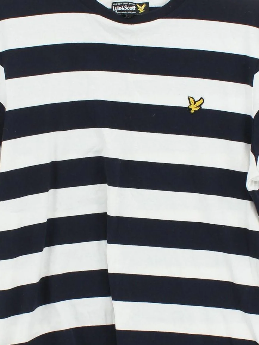 Lyle & Scott Men's T-Shirt XL Blue Striped 100% Cotton Basic - Image 3