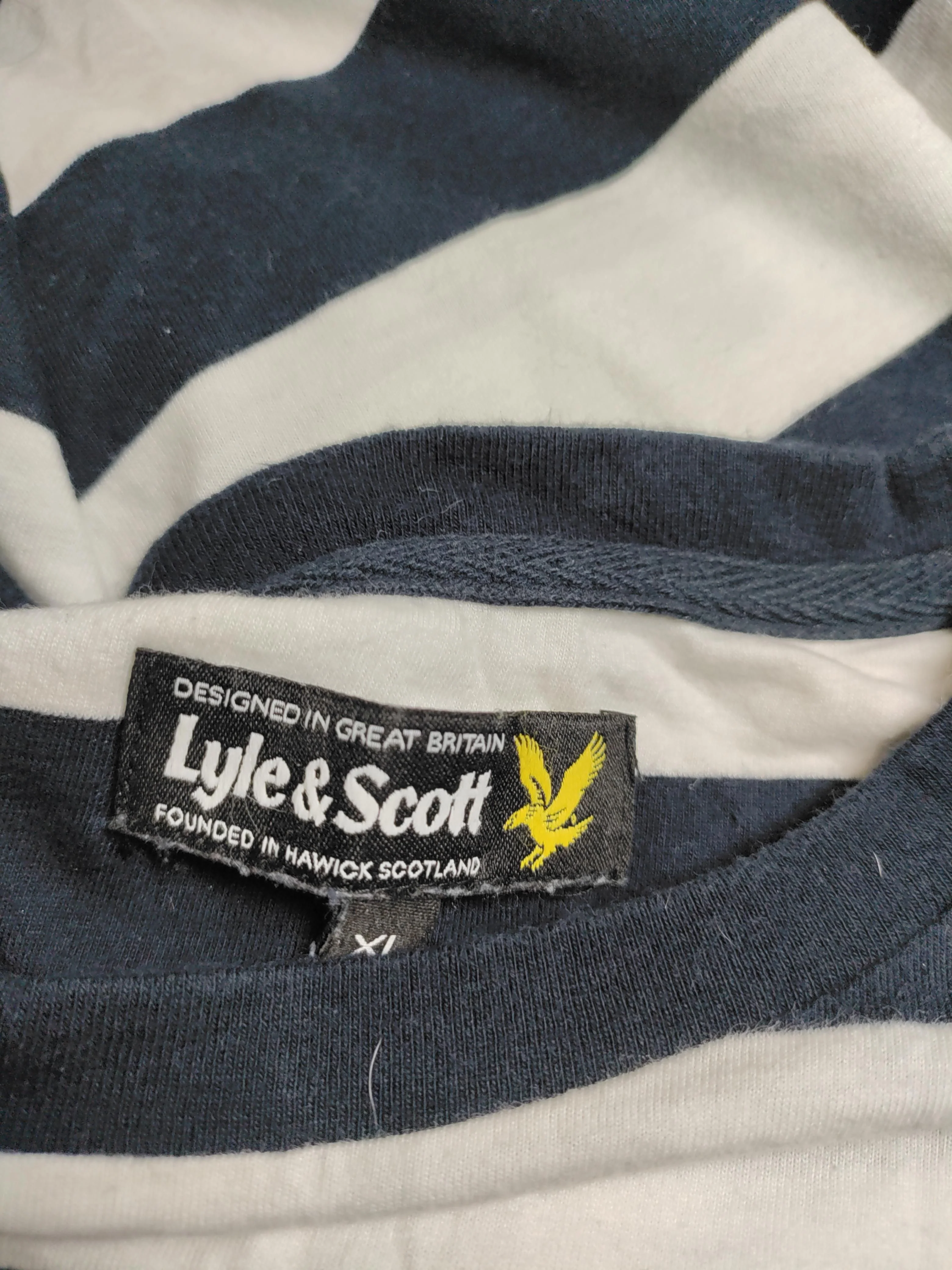 Lyle & Scott Men's T-Shirt XL Blue Striped 100% Cotton Basic - Image 5