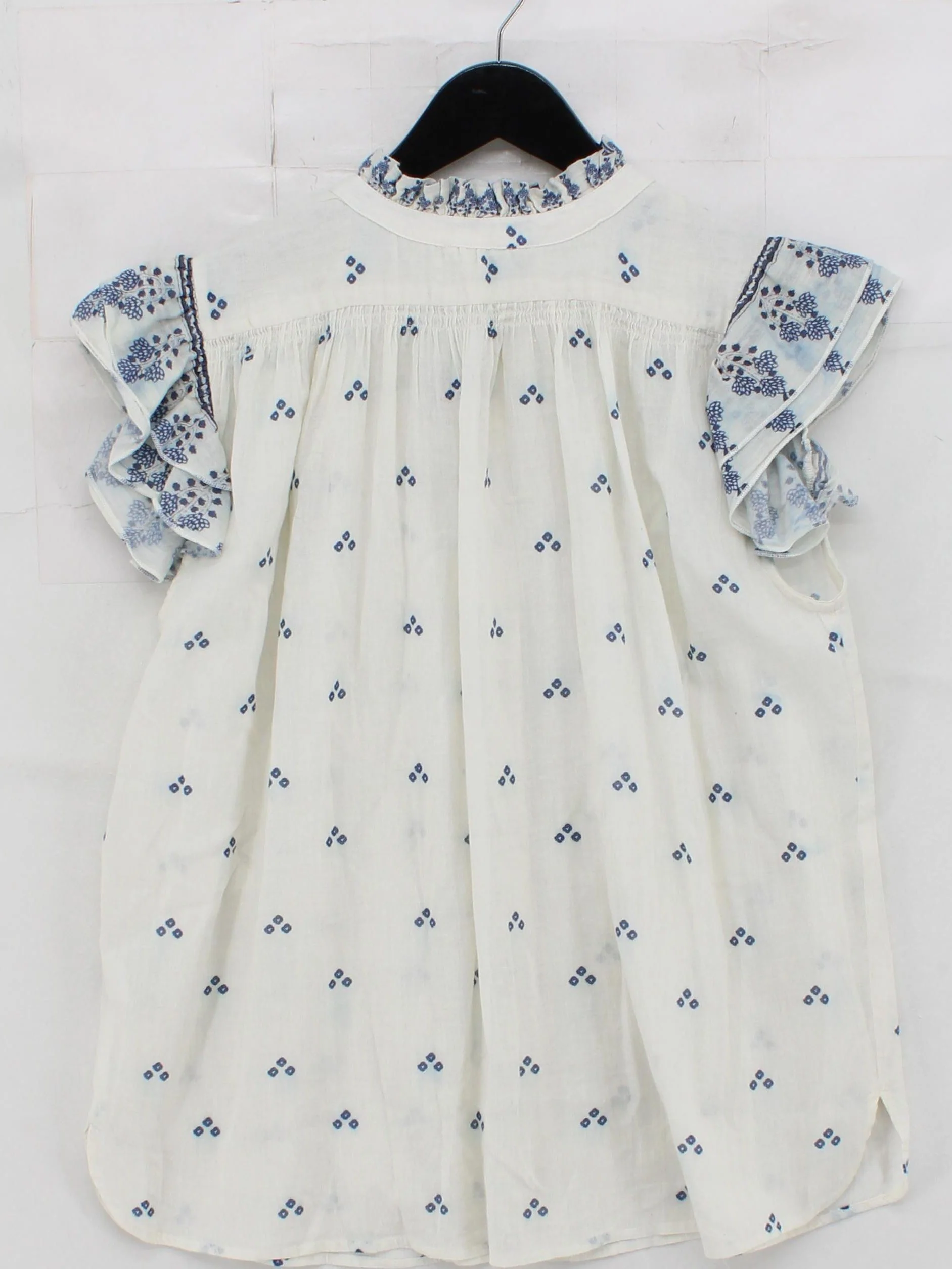M.A.B.E Women's Top S White Geometric 100% Cotton Short Sleeve High Neck Basic - Image 2