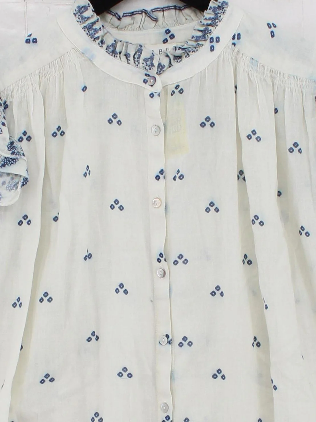 M.A.B.E Women's Top S White Geometric 100% Cotton Short Sleeve High Neck Basic - Image 3