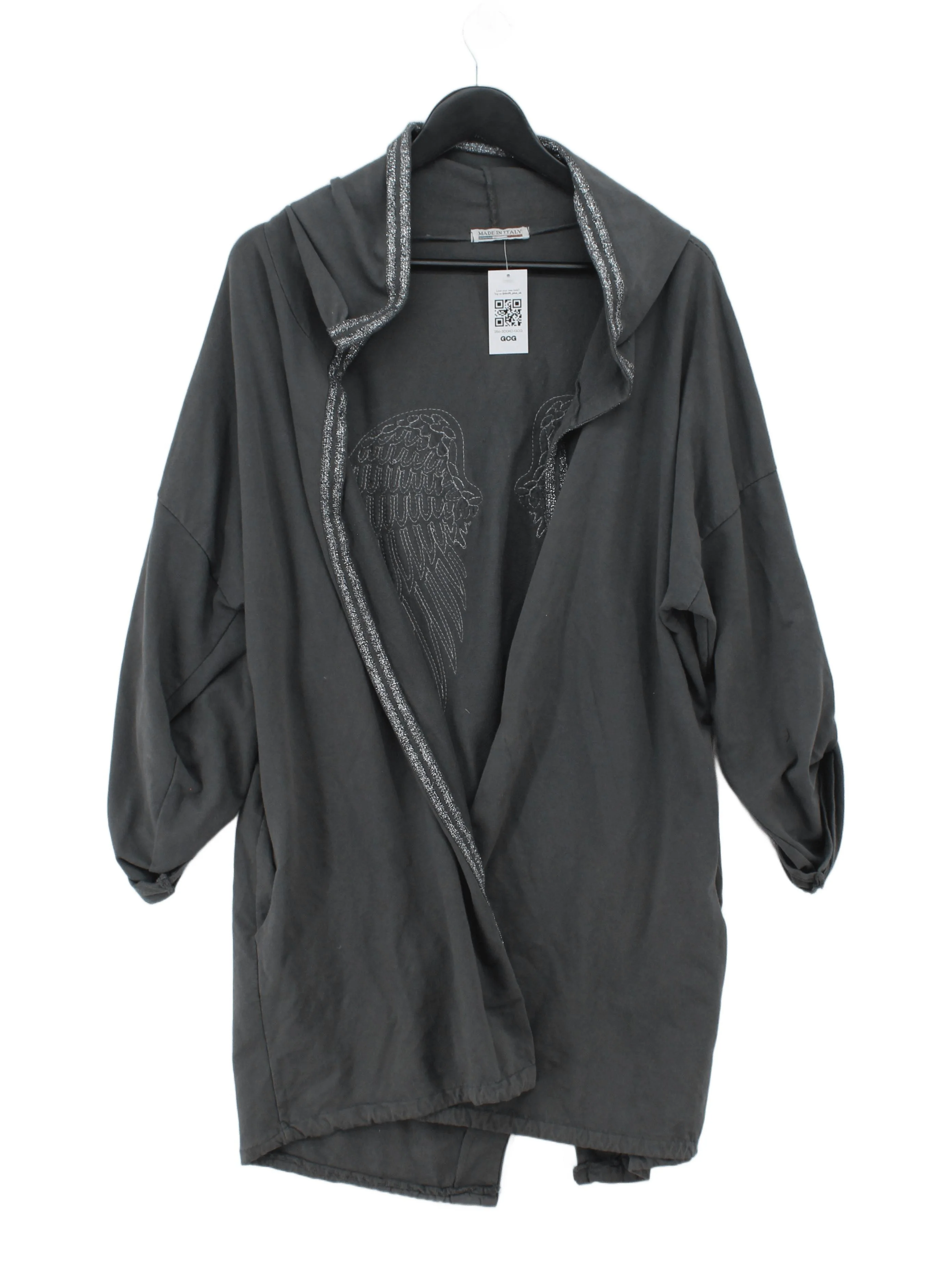 Made In Italy Women's Cardigan L Grey Cotton with Elastane V-Neck Cardigan