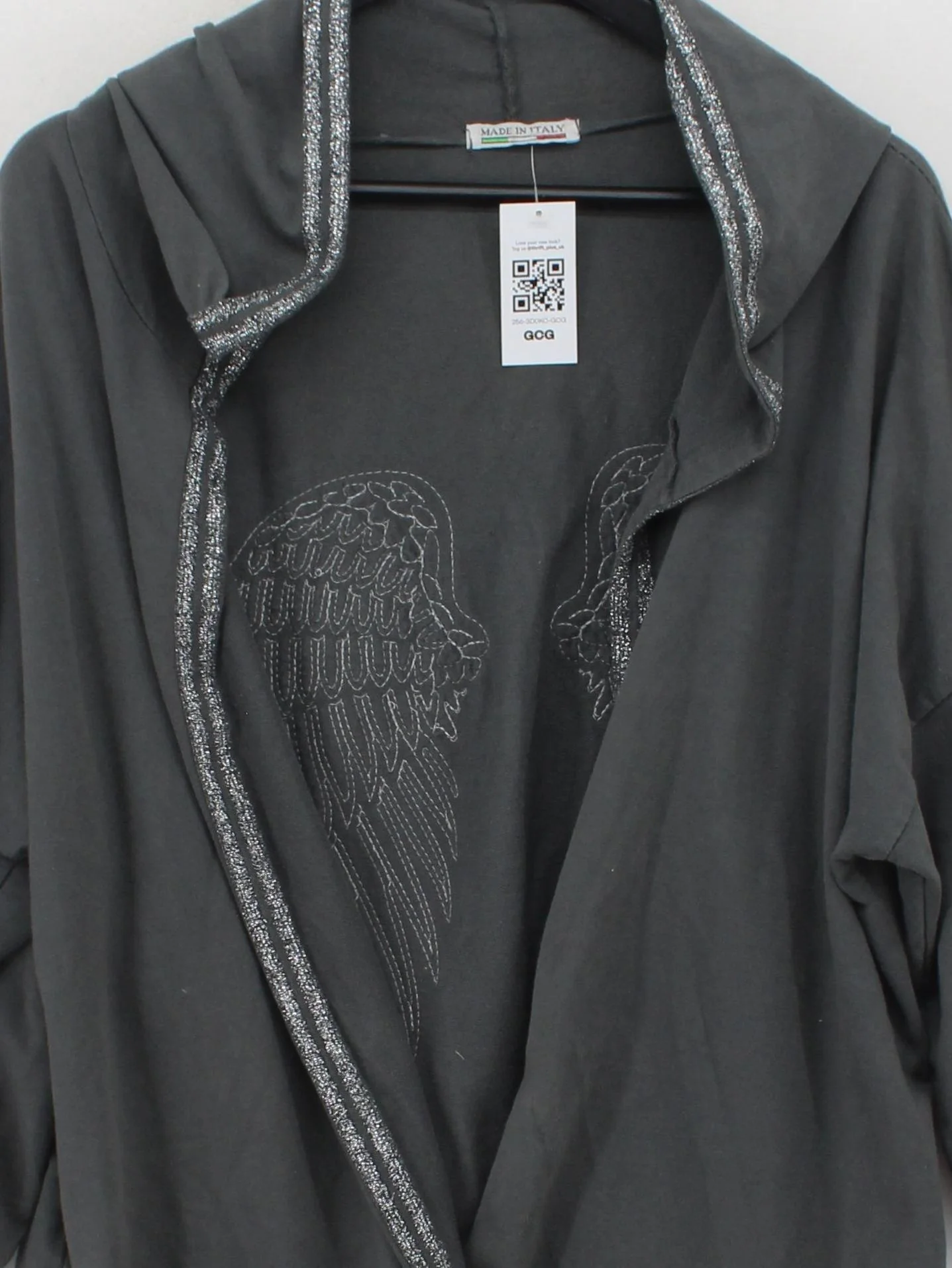 Made In Italy Women's Cardigan L Grey Cotton with Elastane V-Neck Cardigan - Image 3