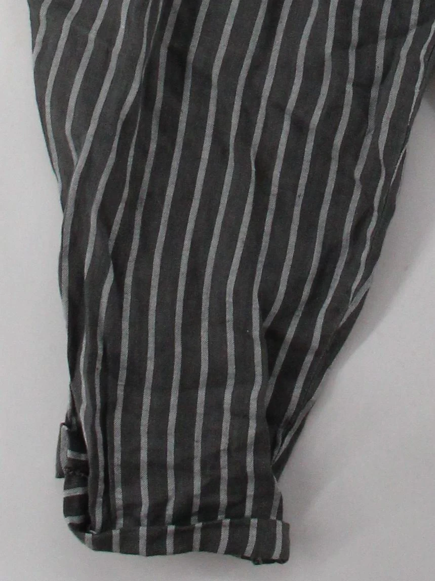 Made In Italy Women's Jumpsuit L Grey Striped 100% Linen Wide-Leg Jumpsuit - Image 4