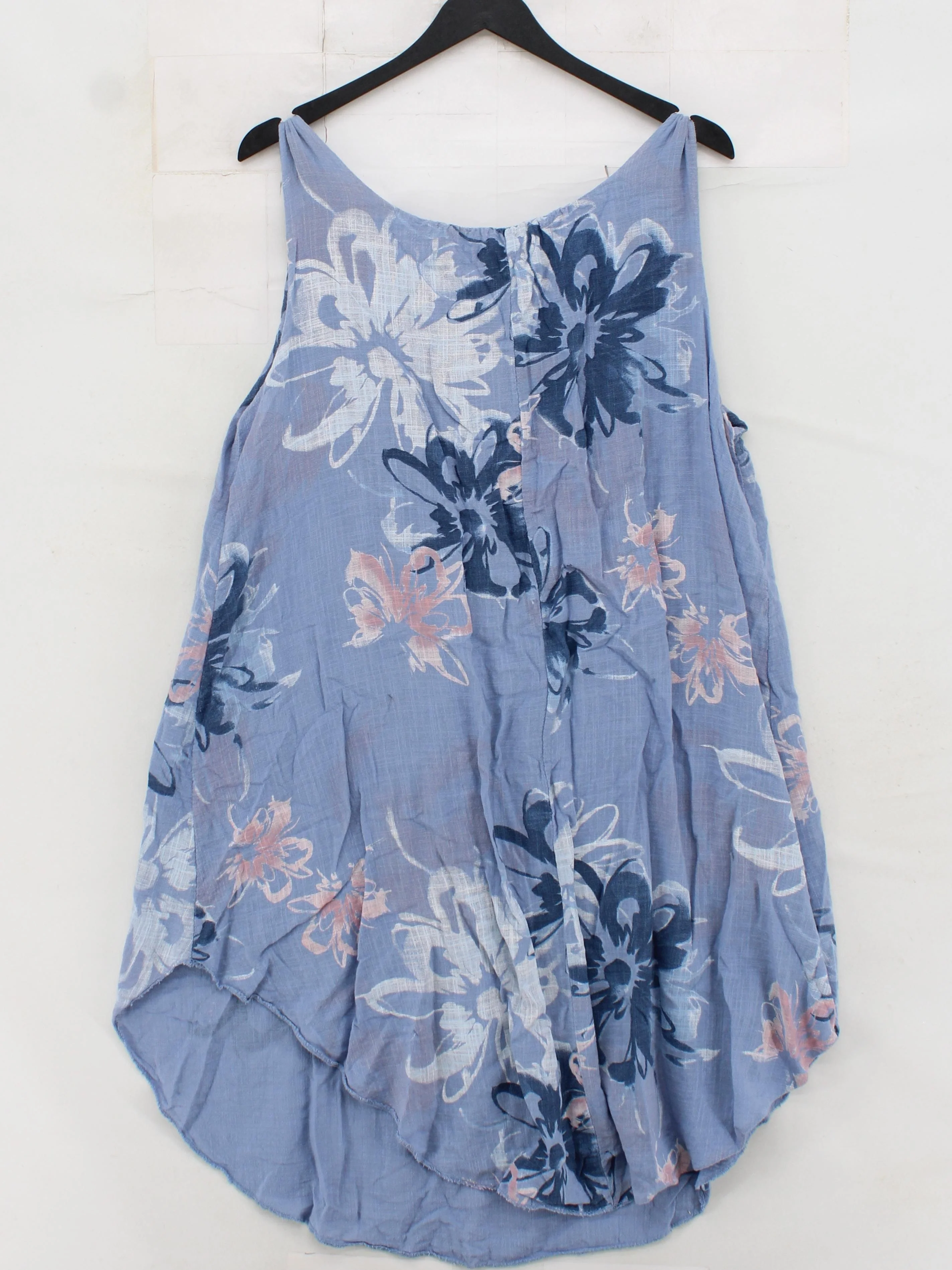 Made In Italy Women's Top L Blue Floral 100% Other Sleeveless Round Neck Tunic - Image 2