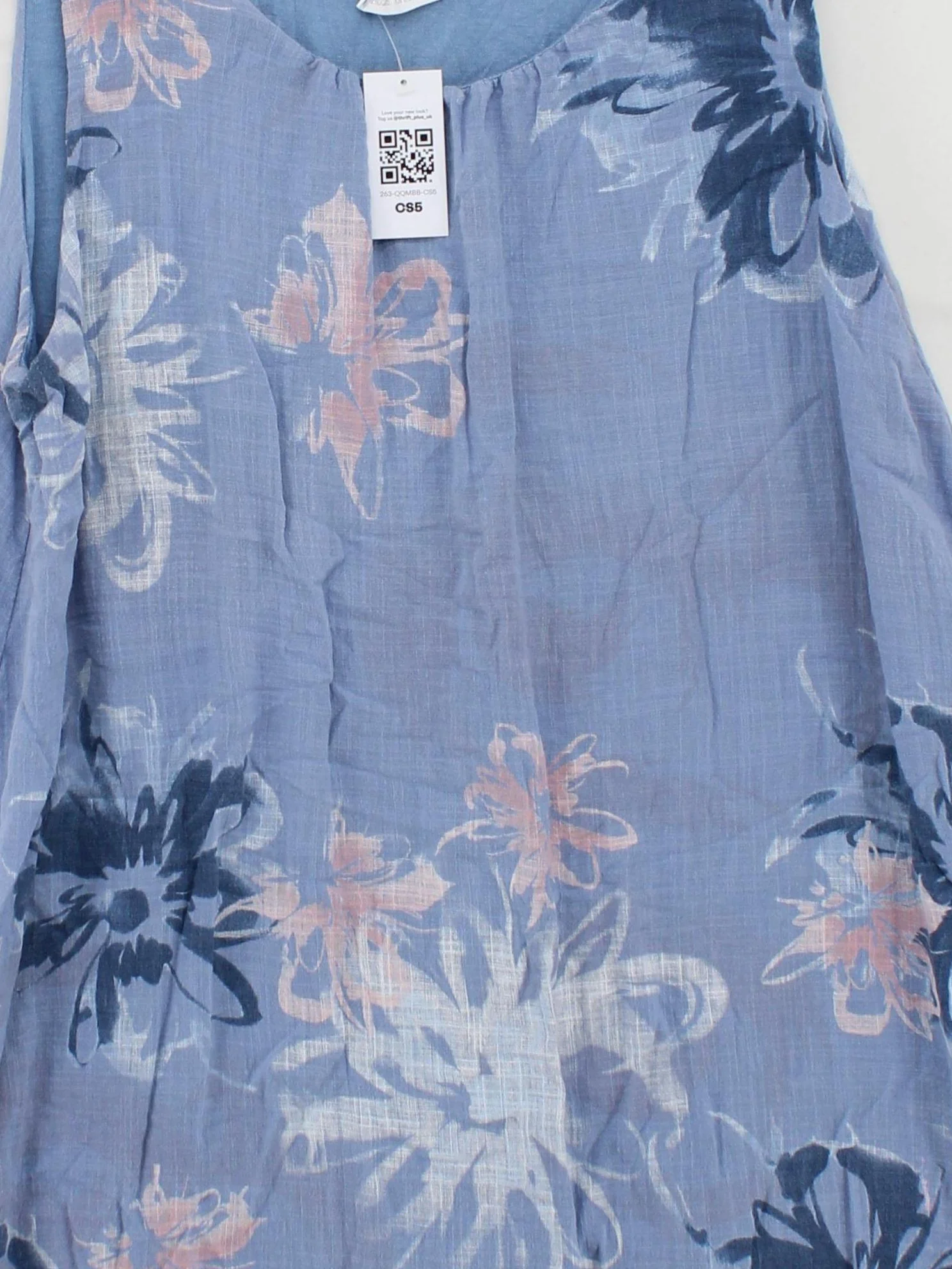 Made In Italy Women's Top L Blue Floral 100% Other Sleeveless Round Neck Tunic - Image 3