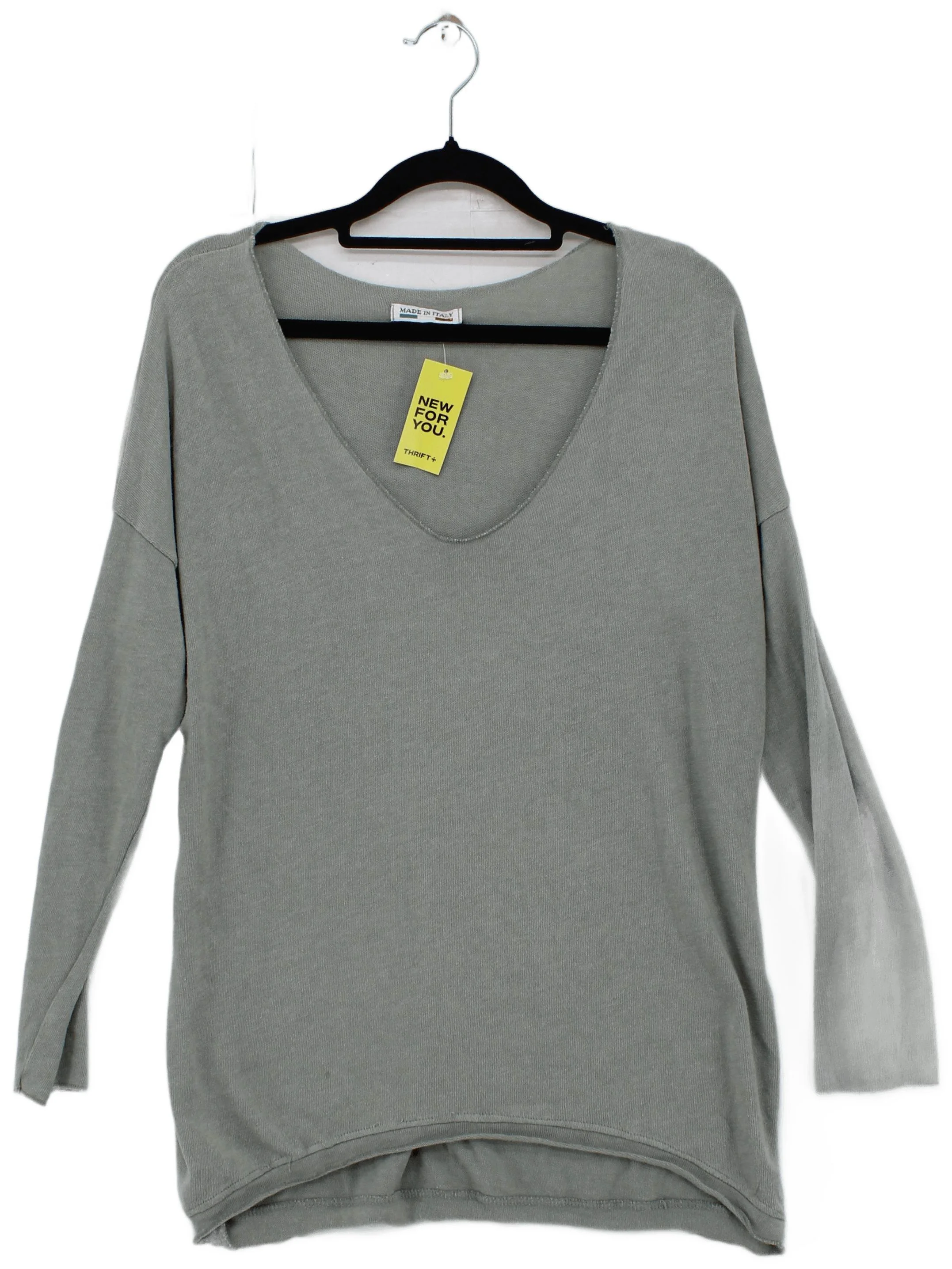 Made In Italy Women's Top L Green Viscose with Cotton Long Sleeve V-Neck Basic
