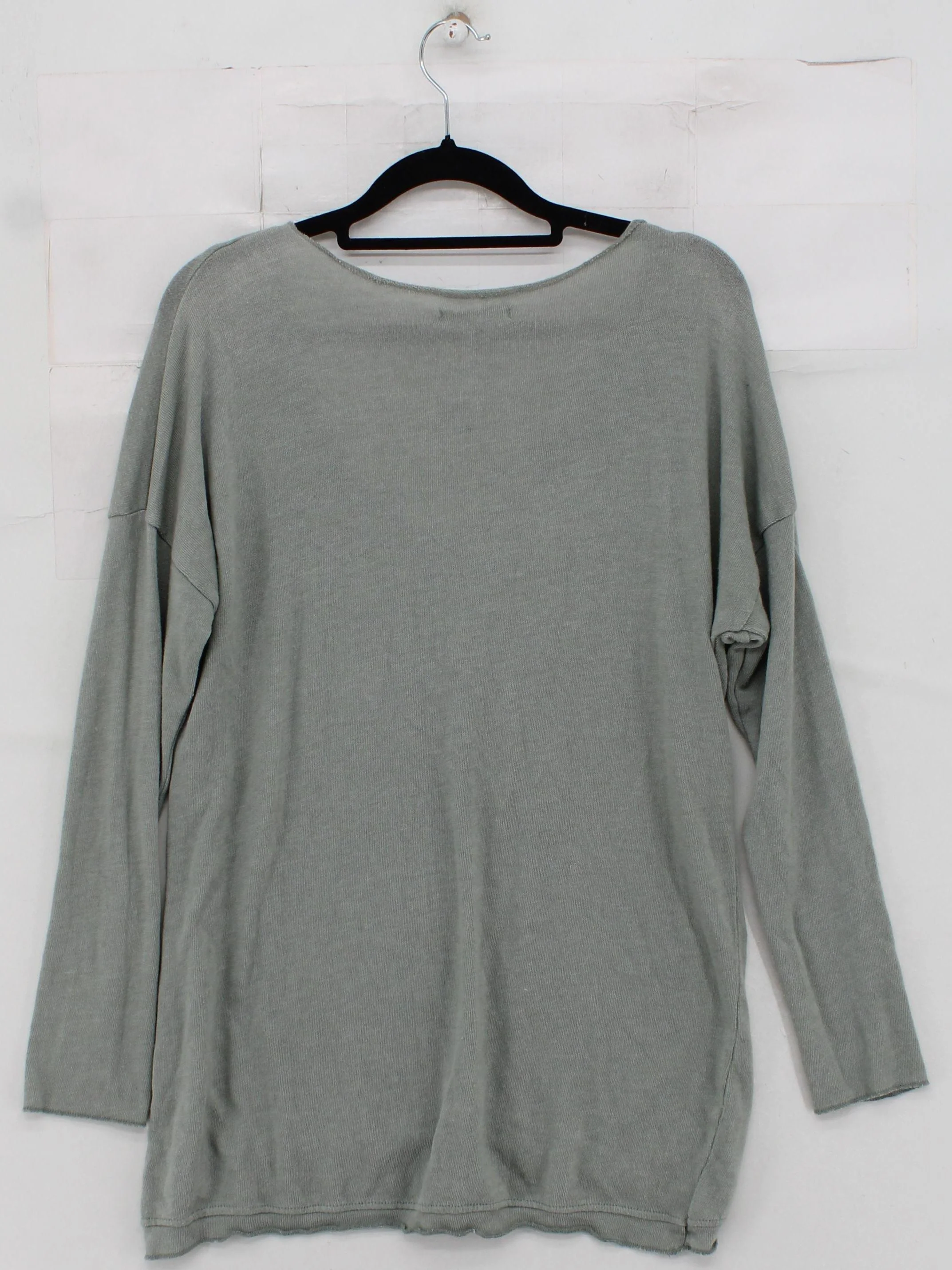 Made In Italy Women's Top L Green Viscose with Cotton Long Sleeve V-Neck Basic - Image 2