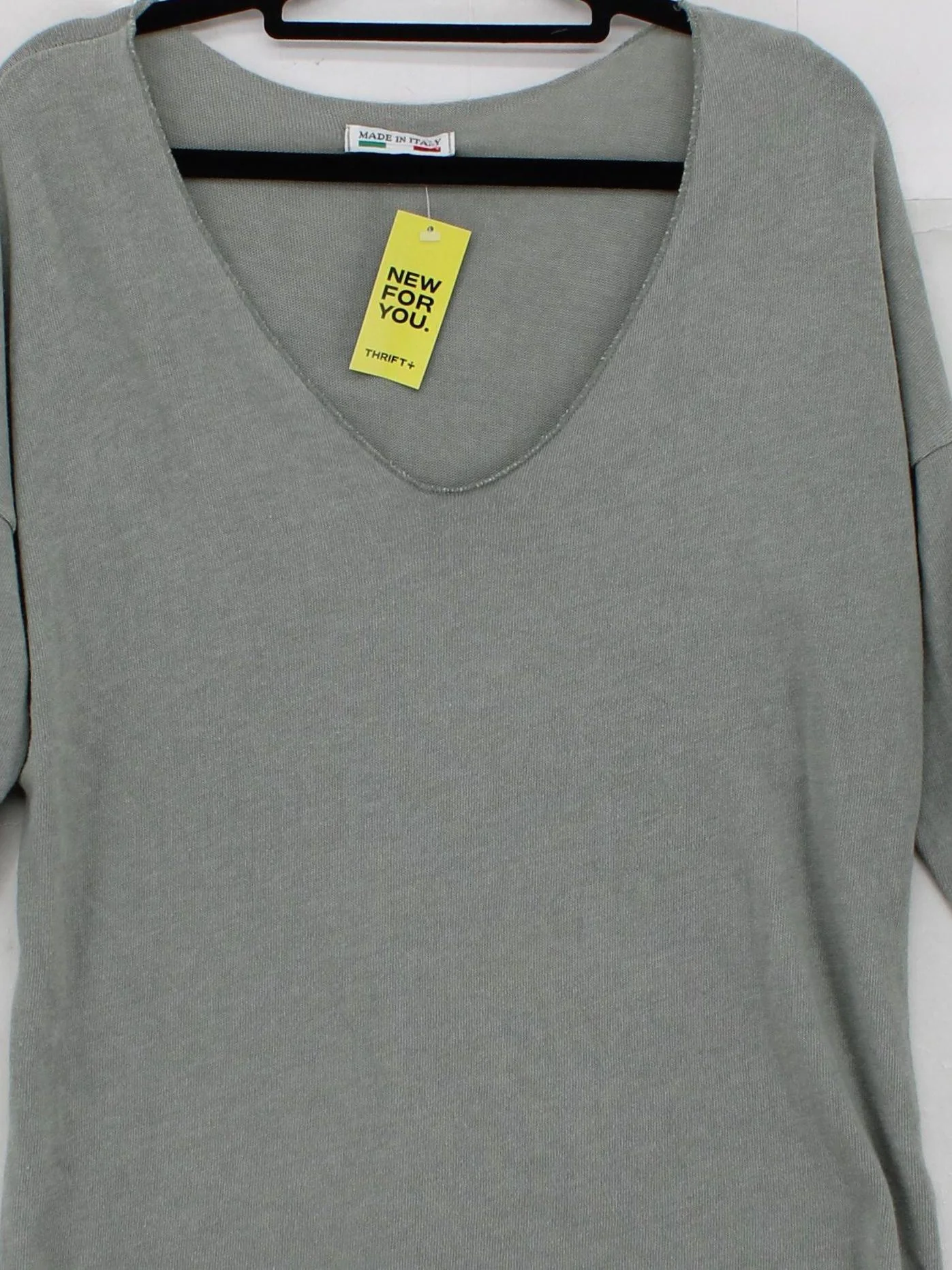 Made In Italy Women's Top L Green Viscose with Cotton Long Sleeve V-Neck Basic - Image 3