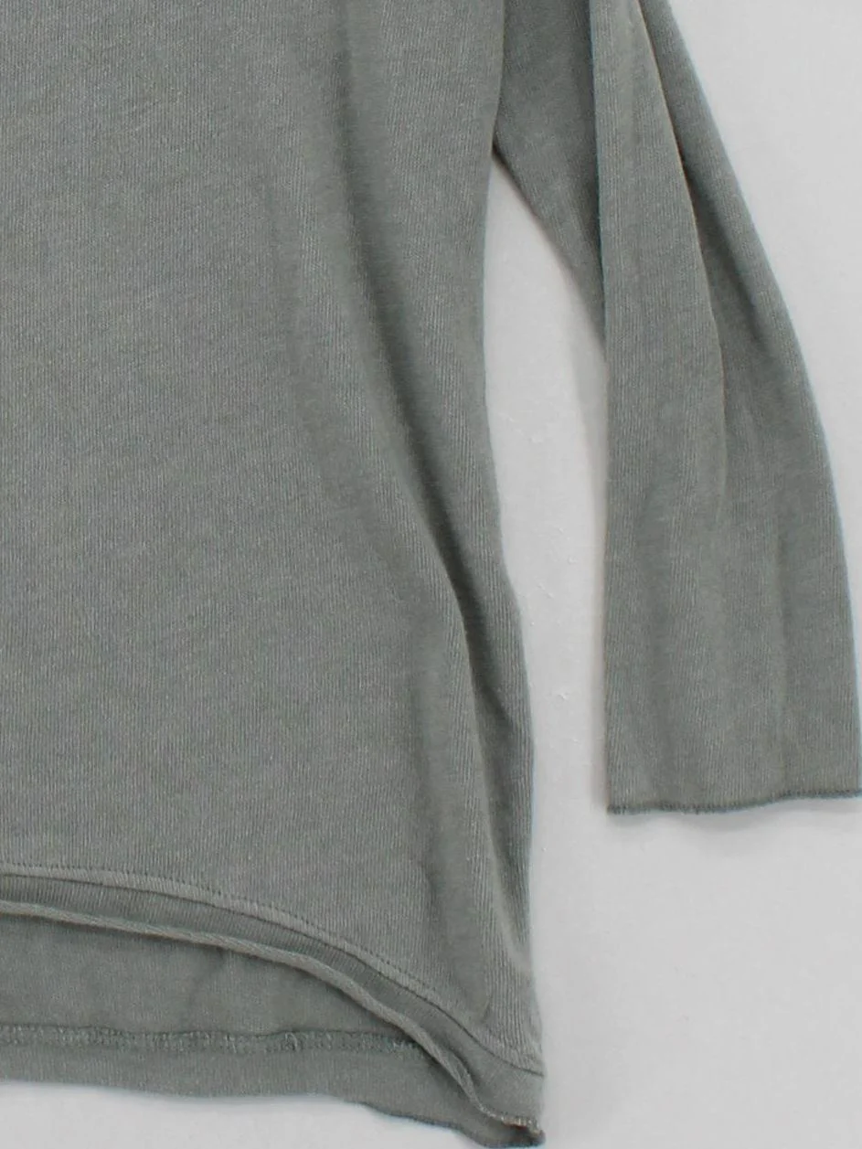 Made In Italy Women's Top L Green Viscose with Cotton Long Sleeve V-Neck Basic - Image 4