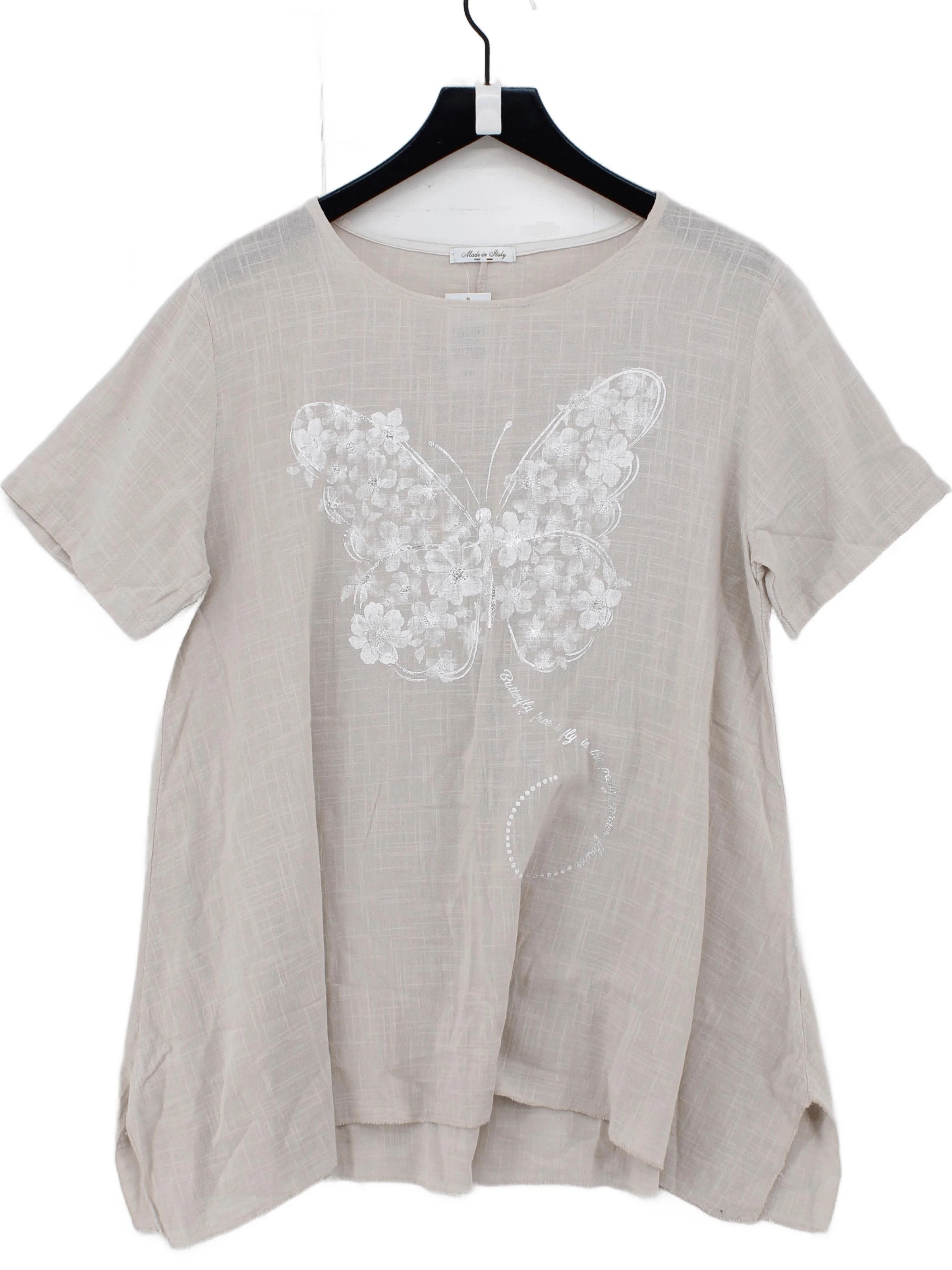 Made In Italy Women's Top M Cream 100% Cotton Basic