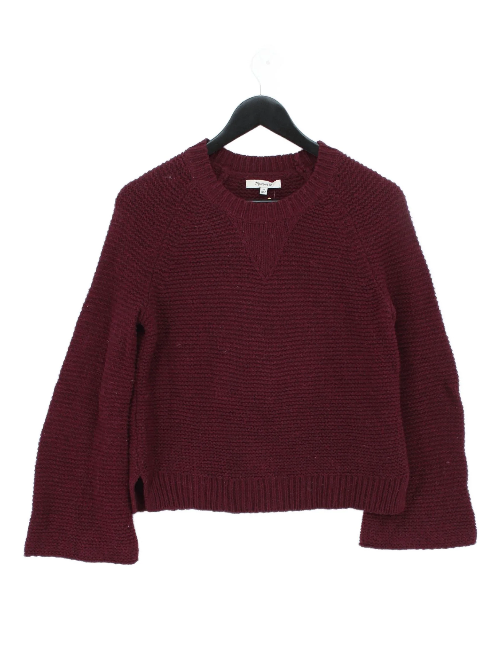 Madewell Women's Jumper XS Red Cotton with Polyester, Other V-Neck Pullover