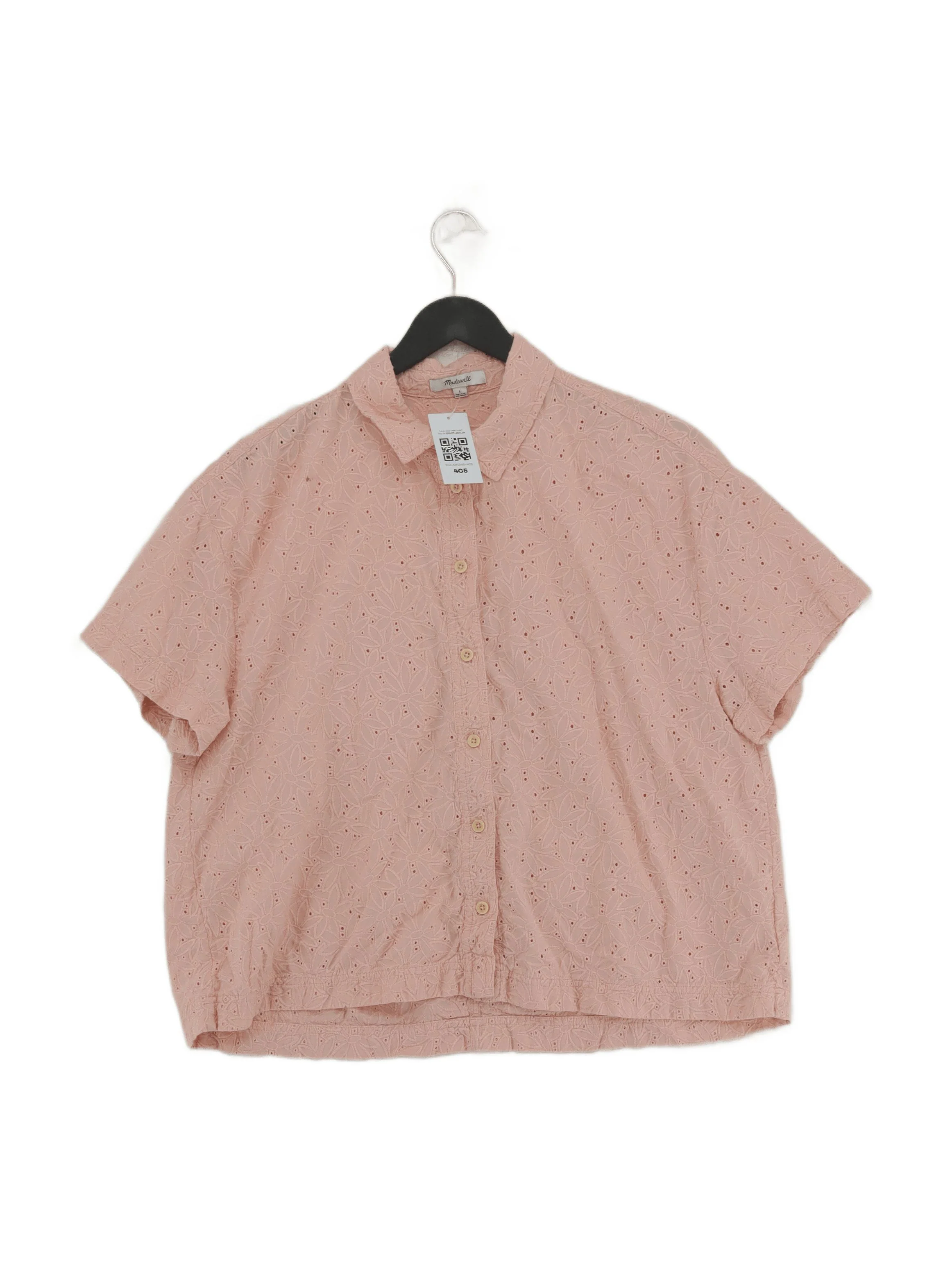 Madewell Women's Shirt L Pink 100% Cotton Short Sleeve Collared Basic
