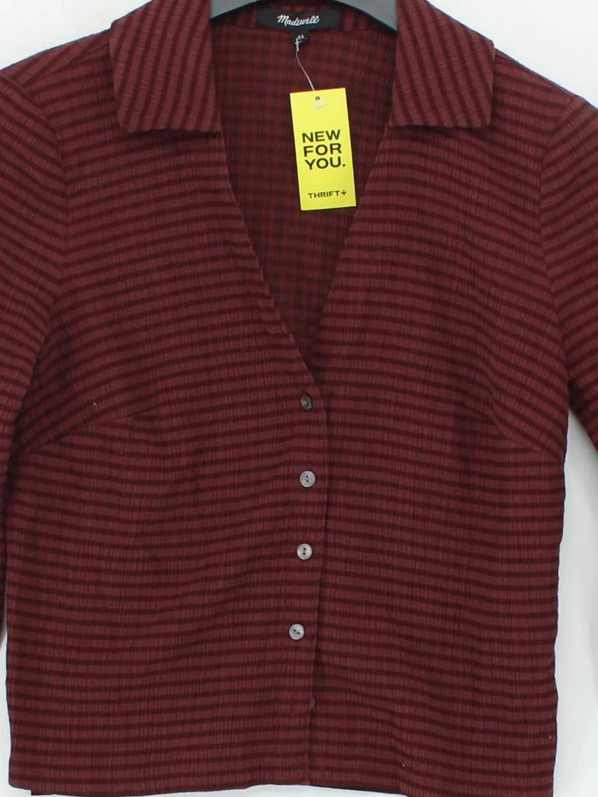 Madewell Women's Shirt XS Red Polyester with Cotton, Elastane Basic - Image 3