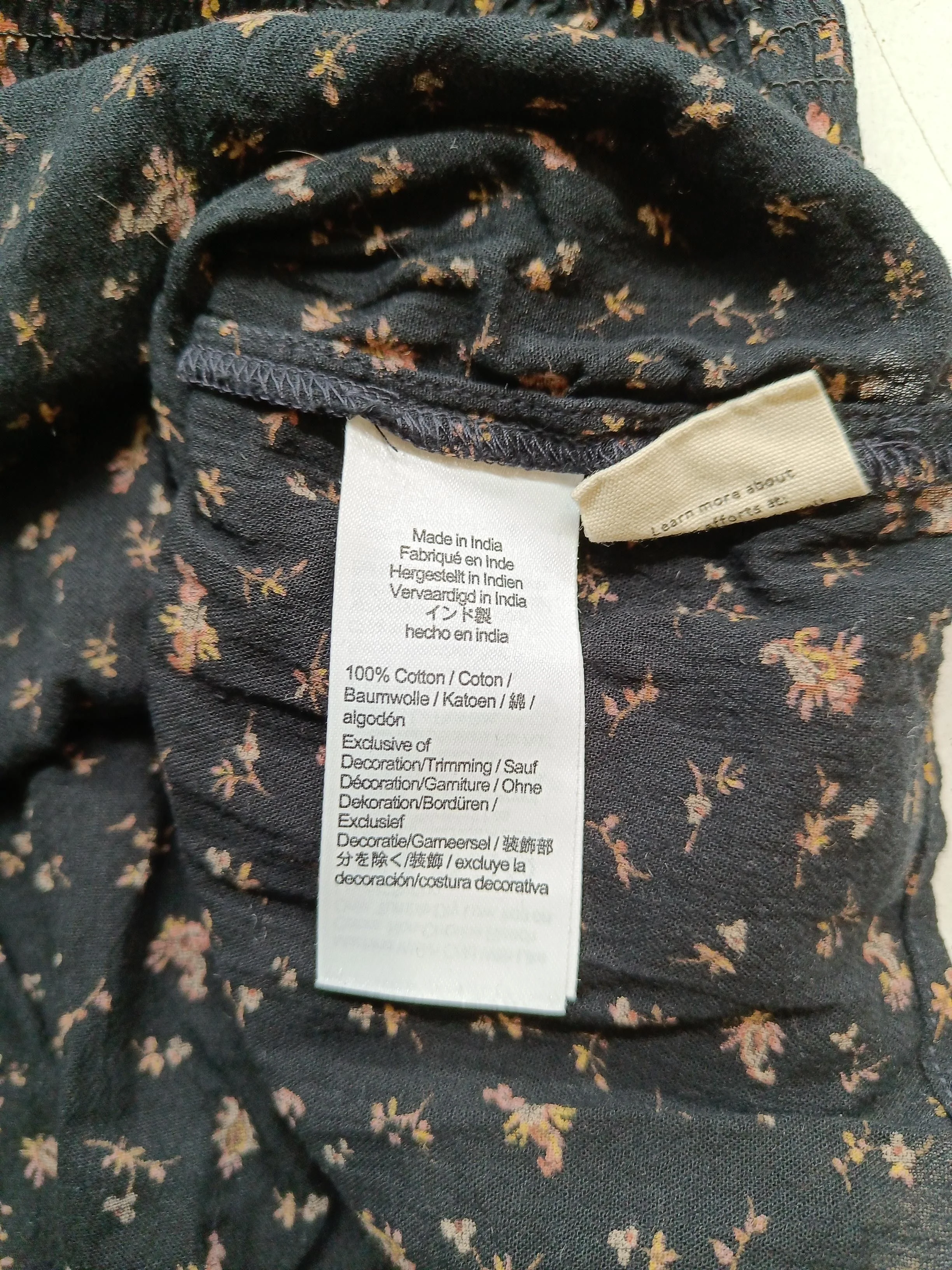 Madewell Women's Top S Black Floral 100% Cotton 3/4 Sleeve Square Neck Basic - Image 6