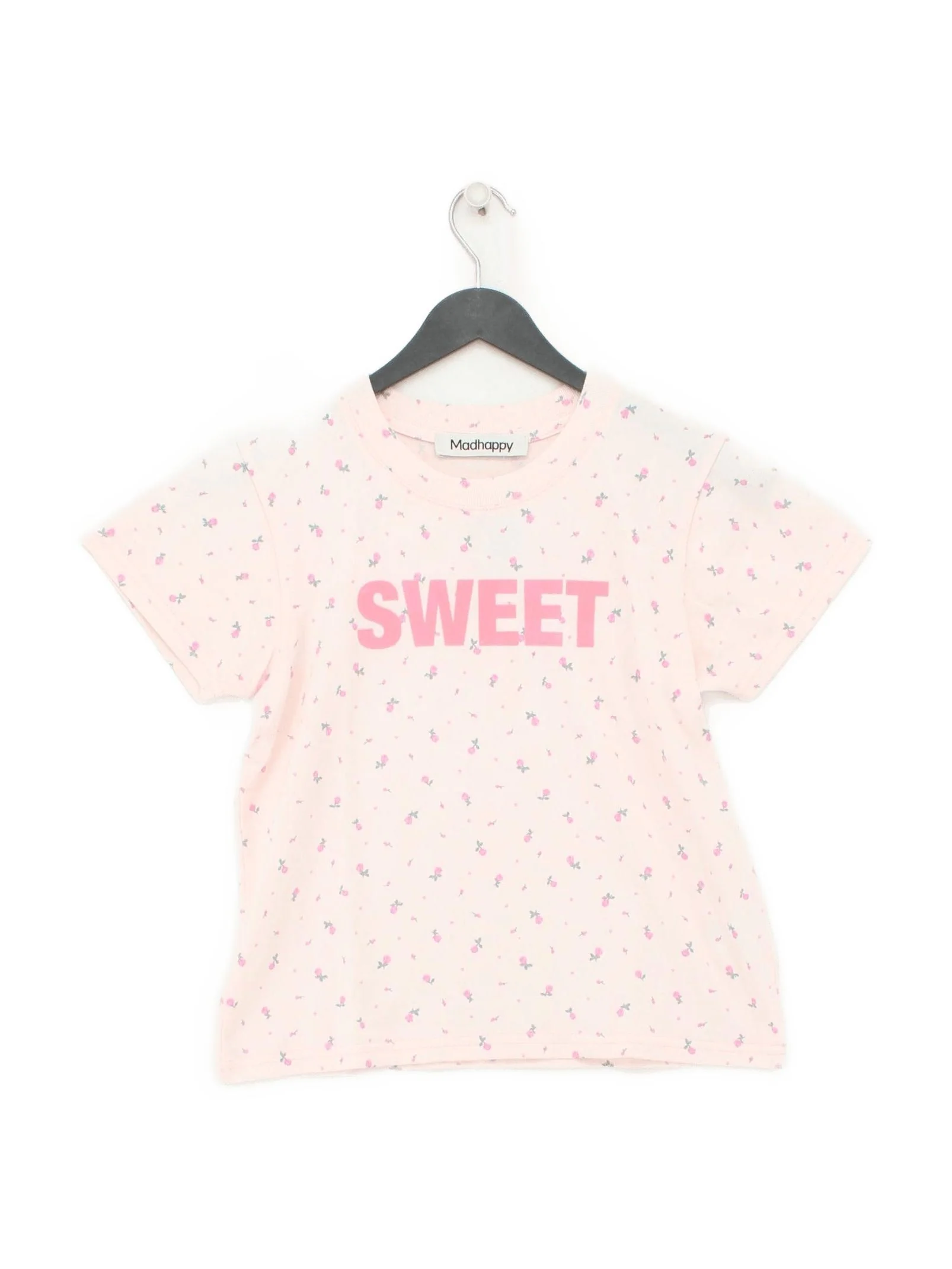 Madhappy Women's T-Shirt S Pink Floral 100% Cotton Short Sleeve Round Neck Basic