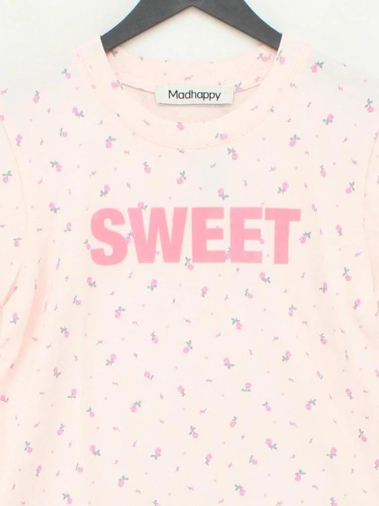 Madhappy Women's T-Shirt S Pink Floral 100% Cotton Short Sleeve Round Neck Basic - Image 3